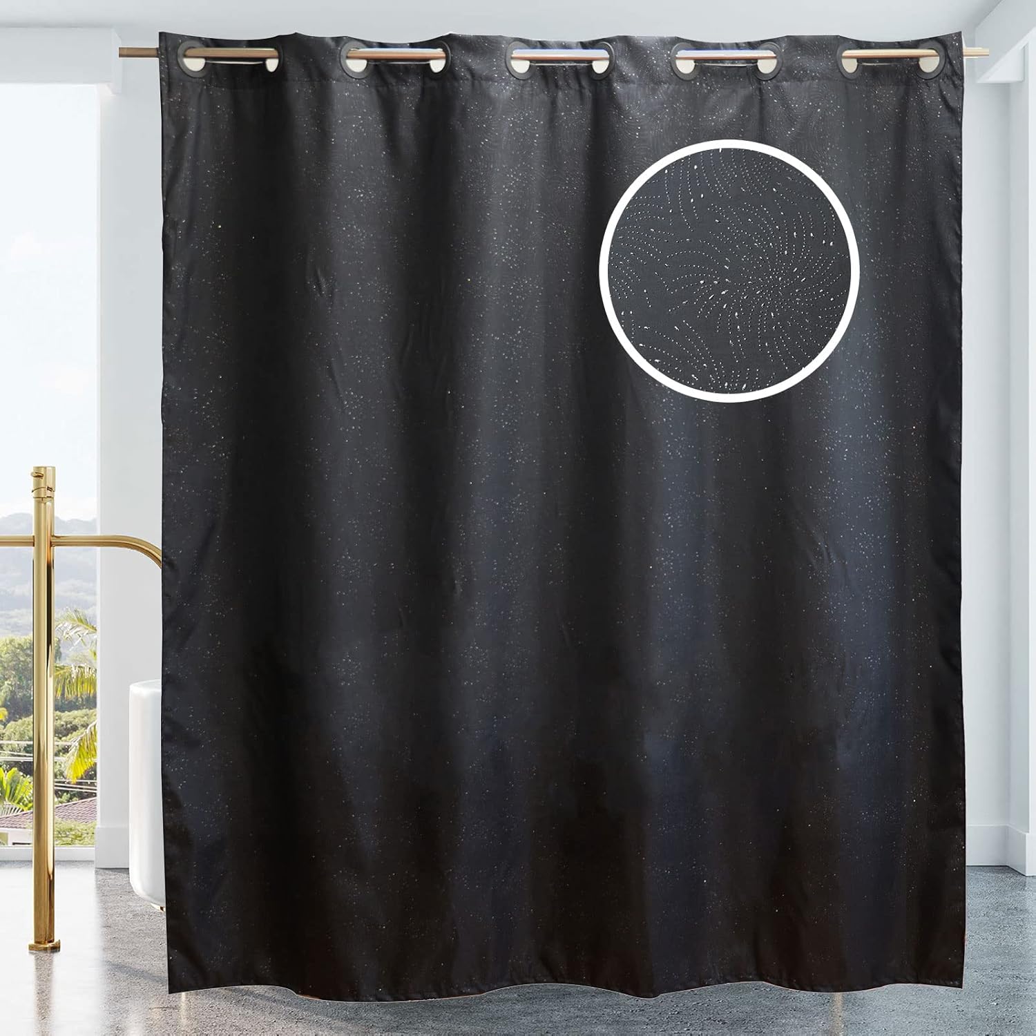 YISURE Extra Long Hookless Shower Curtain 180x220cm, Black Glitter