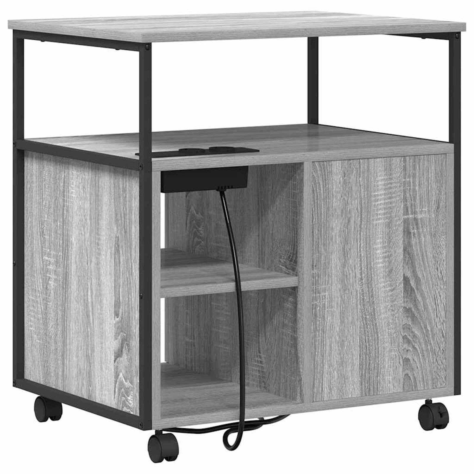 Armadio con stazione di ricarica integrata, 61 x 46 x 67 cm, in legno Sonoma grigio, per ufficio e home office