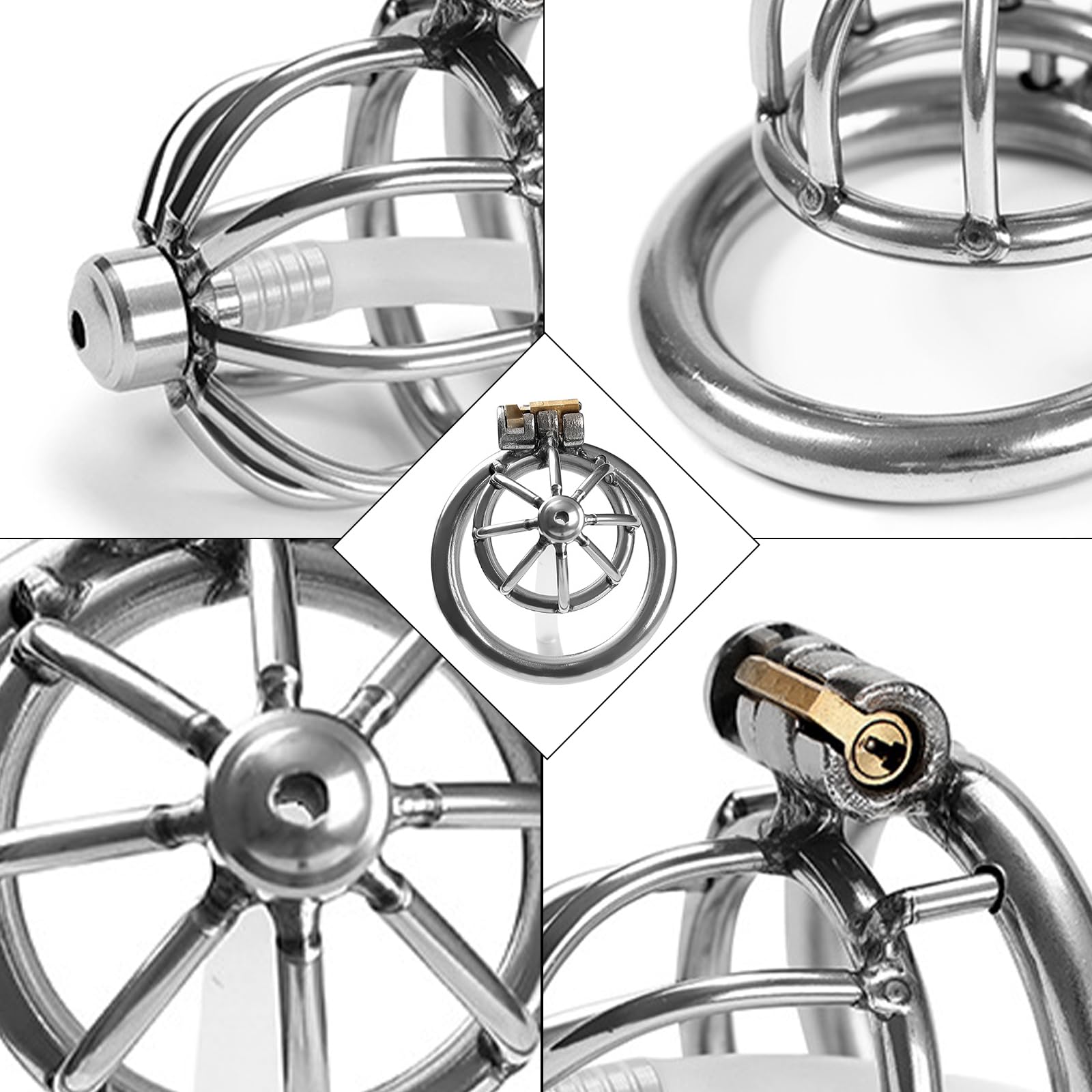 BDSMYOU Gabbia di Castità per Uomo,Gabbia per Pene in Acciaio Inossidabile con Dilatatore Uretrale e 3 Anelli per Testicoli,Chastity Cage in Metallo Cintura di Castità,Sex Toys Uomo (A)