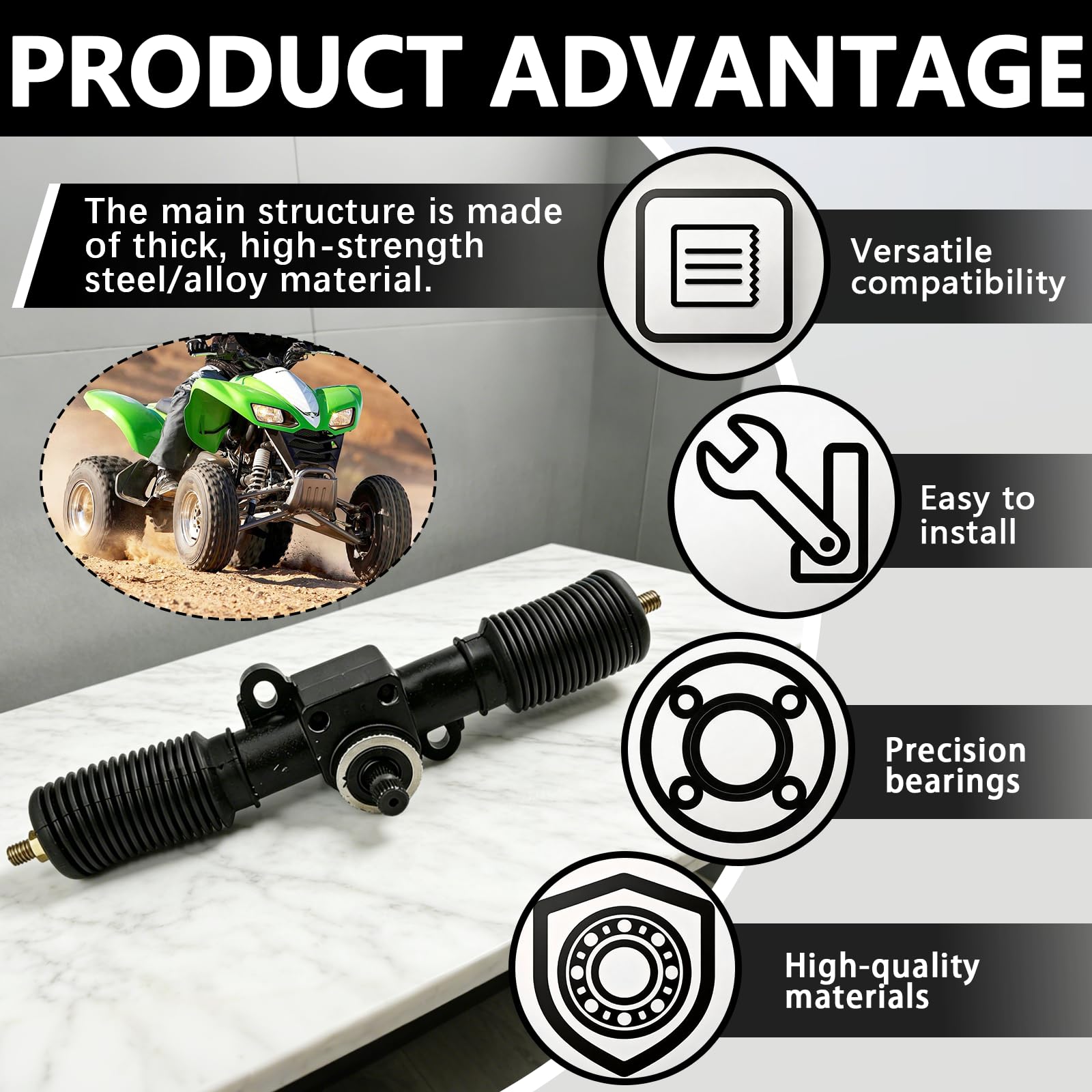 Set di Cremagliera e Pignone Sterzo 30T, 325 mm Cremagliera del Servosterzo Attrezzature per Go Kart, Lega di Alta Servosterzo e Unità Pignone Gruppo Scatola dello Sterzo per ATV UTV a Fai da Te