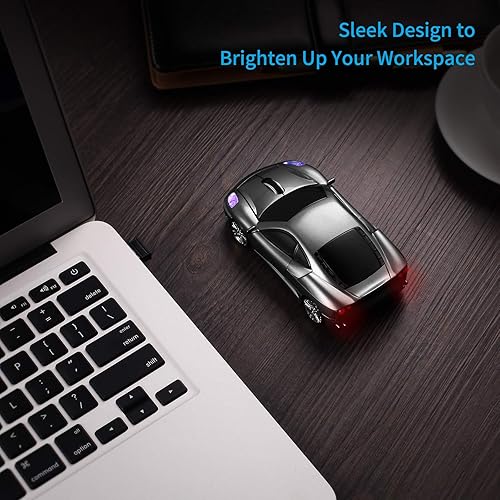 Miniatura 3 de Ratón de computadora de coche deportivo actualizado con faros LED, 1600 DPI 2.4 GHz ratón inalámbrico para PC y Mac, rojo