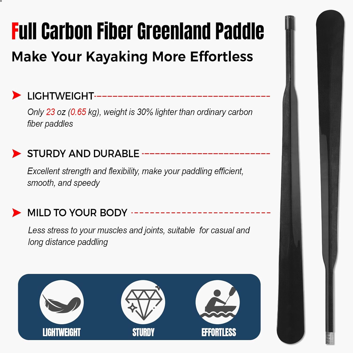 Greenland Paddle Lightweight Full Carbon Fiber with Paddle Bag, Adjustable Greenland Kayak Paddle 86-90" (220-230 cm)
