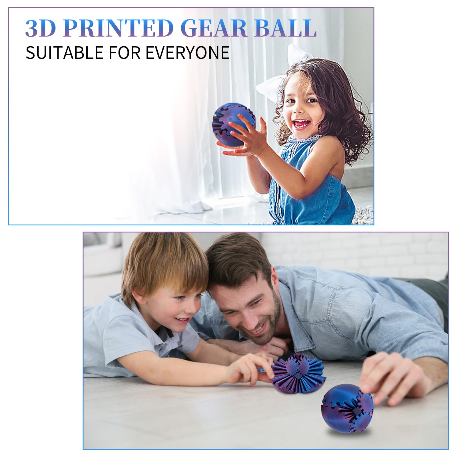 Gear Ball 8CM,Gear Sphere,3D Printed Gear Ball,Cube Fidget Toy Steampunk Whirling Wonder,Ausrüstung Würfel Sensorisch Spielzeug für Erwachsene Kinder,Stress und Angst abbauen(Gelb Blau