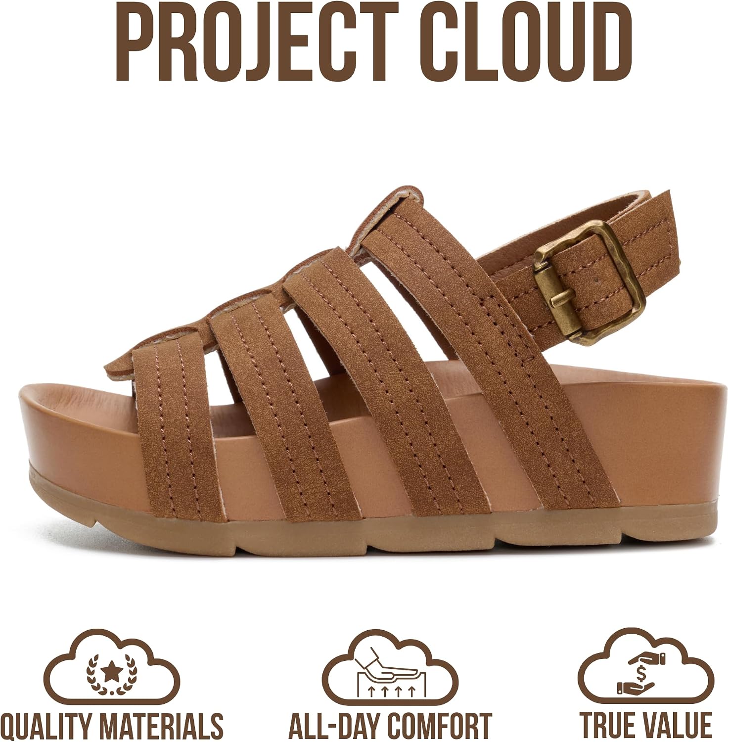 Project Cloud Kids Sandals for Girls - Girls Sandals with Adjustable Buckle Closure, Comfortable Plush & Soft Insole w/Wedge Design Non-Slip Outsole