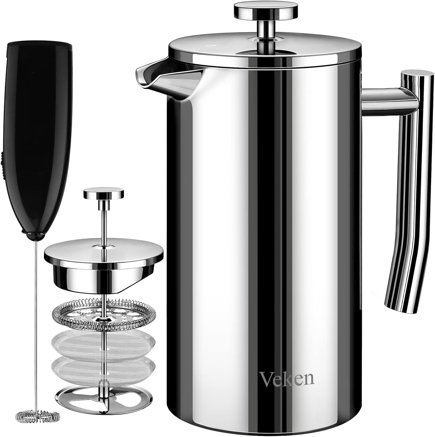 Veken French Press Coffee Tea Maker 50oz, 304 Stainless Steel Insulated