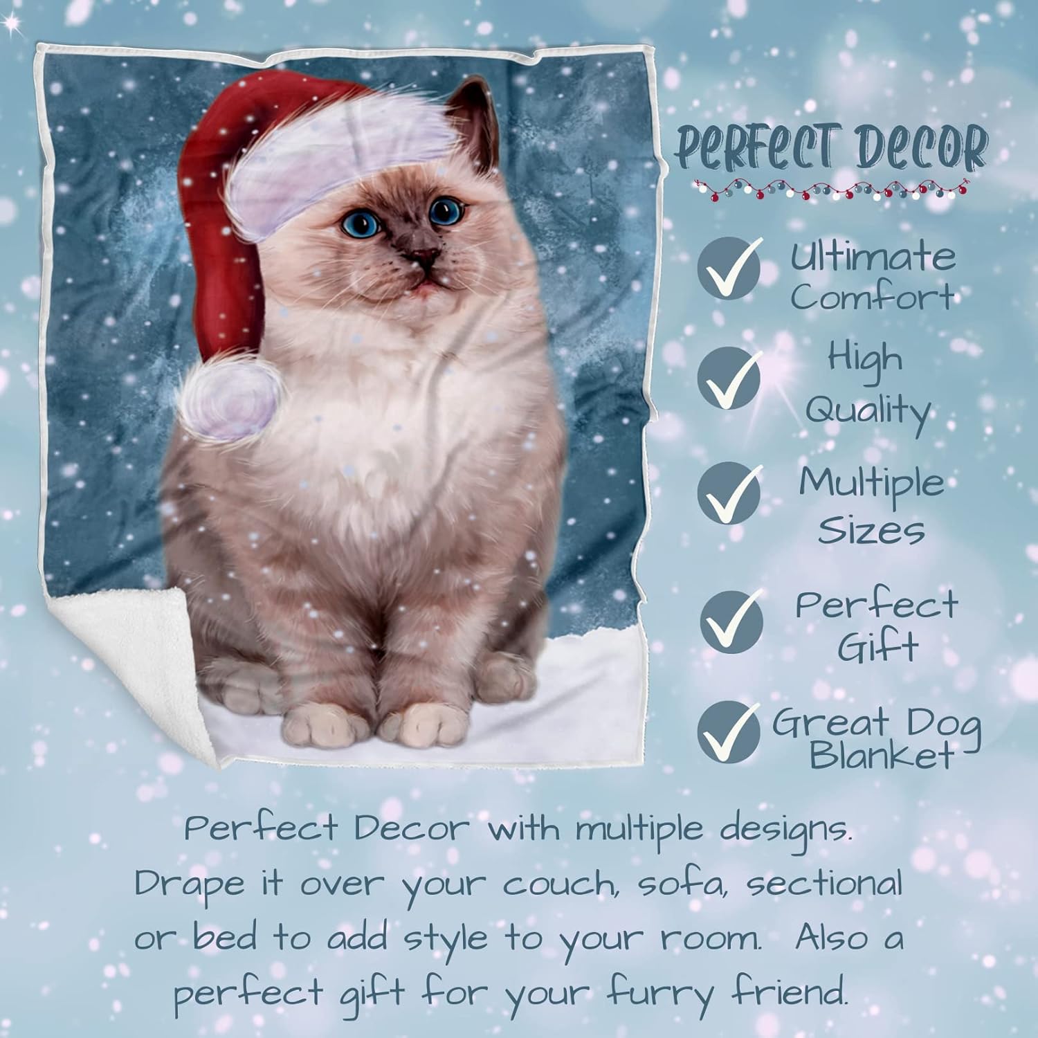 Doggie of the Day Ragdoll Cat Blanket - Let it Snow - Super Soft & Warm Pet Theme for Sofa or Bed, Warm Fleece, Sherpa or Woven Material, for Dog Lovers BLNKT163286 (50x60 Sherpa)