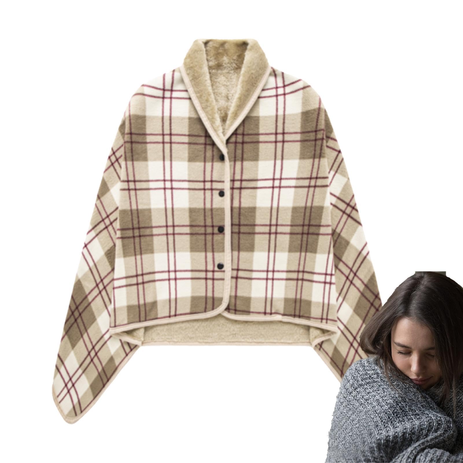 Couverture portable femme isolation thermique maximale poncho châle d'hiver chaud 100x140 cm