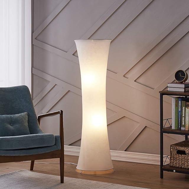 Contemporary Floor Lamp for Living Room Bedrooms, Floor Lamp with White Cloth Fabric Shade, Soft Standing Light Corner Lighting
