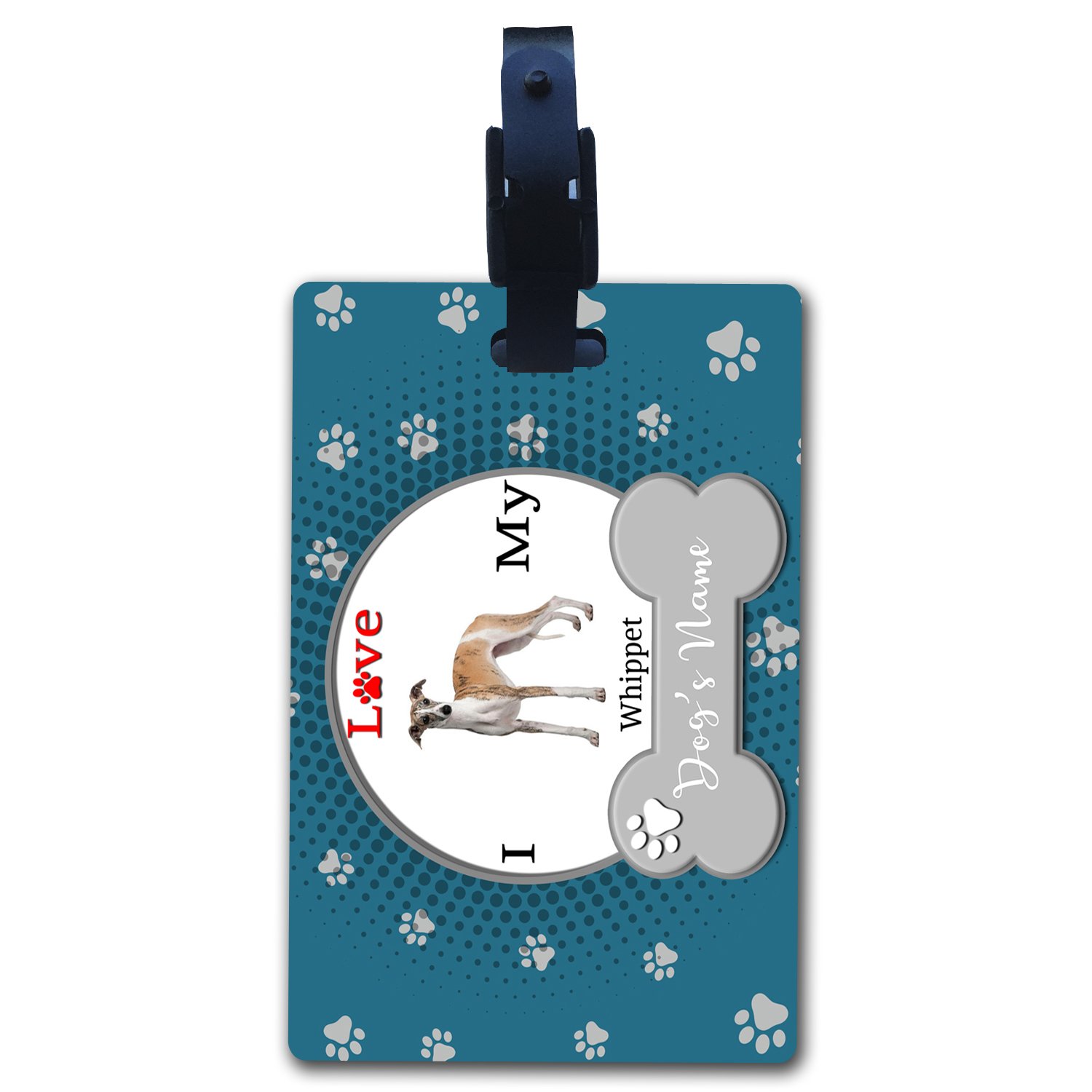 BRGiftShop Luggage Tag Personalized Custom Name I Love My Dog Whippet