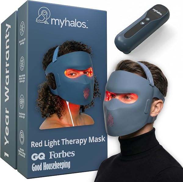 myhalos® Red Light Therapy Face Mask - Medical-Grade LED Light Therapy Device with Nir-Infrared (1072 nm), Red (633 nm) & Blue (460 nm) Light - Anti-Aging Skin Treatment for Wrinkles & Fine Lines