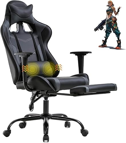 Miniatura 9 de PC Gaming Chair Ergonomic Racing Office Chair Video Game Chair, Massage Function Lumbar Support with Arms Footrest & Headrest Nice Chic Desk Chair,