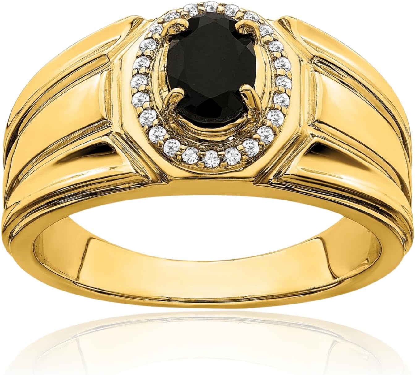 IceCarats 14K Solid Yellow Gold 0.69 carat Black Onyx Diamond Statement Halo Ring 3mm Slim Band Prong Set