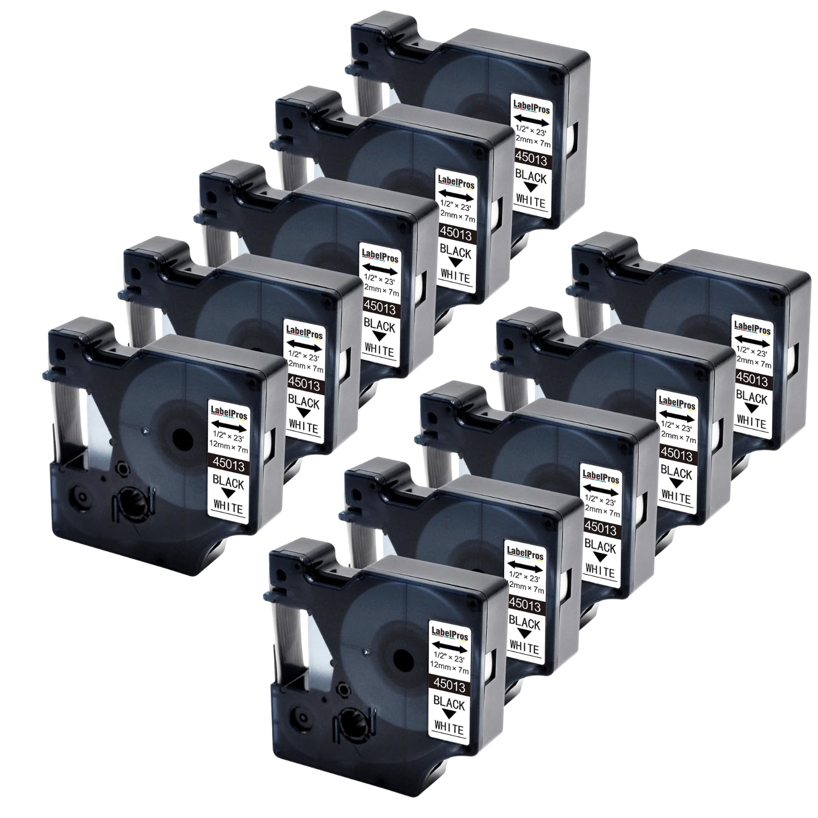 Nastro per etichette DYMO D1 compatibile 45013, confezione da 10 ricariche nero su bianco, 12 mm x 7 m, ricambio per D1 45013 S0720530, compatibile con LabelManager 160 280 420P 500TS