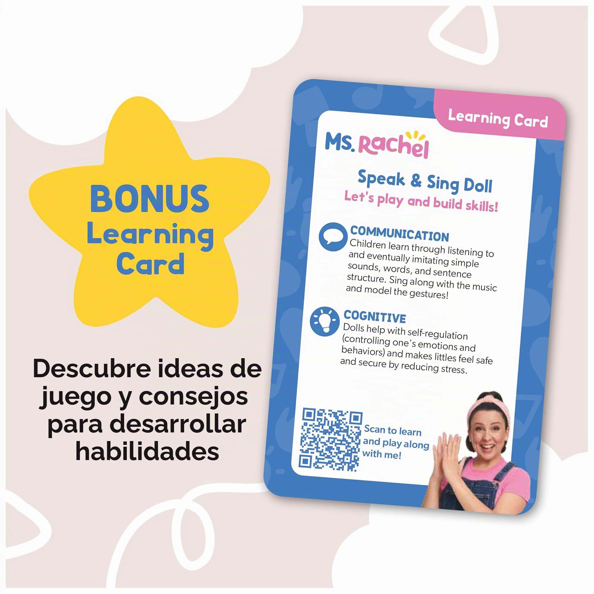 Ms. Rachel Muñeca Speak & Sing, Juguete Interactivo de 16 Pulgadas de Alto con 4 Canciones y más de 16 Frases, Juguetes para niños y niñas de 6 Meses a 3 años en adelante