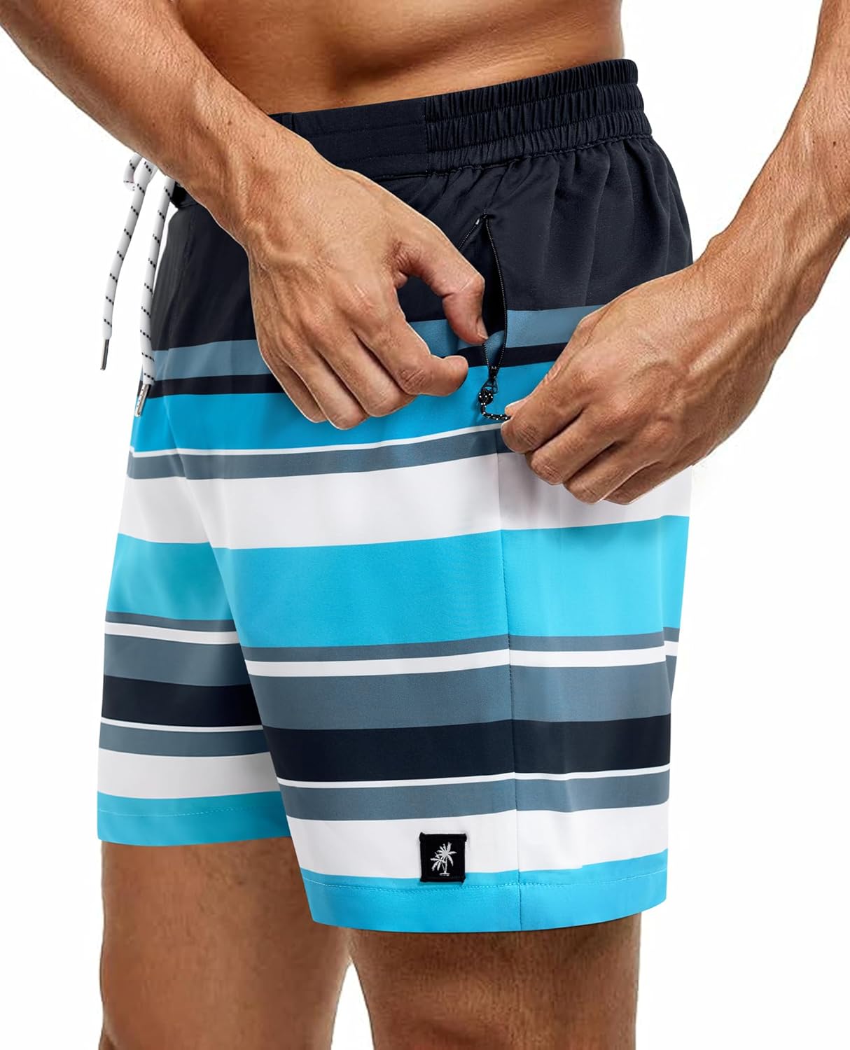7inch Mens Swim Trunks: with Mesh Liner Zipper Pocket Drawstring Quick Dry Stretch Comfort Lined Striped Beach Pool - Image 2