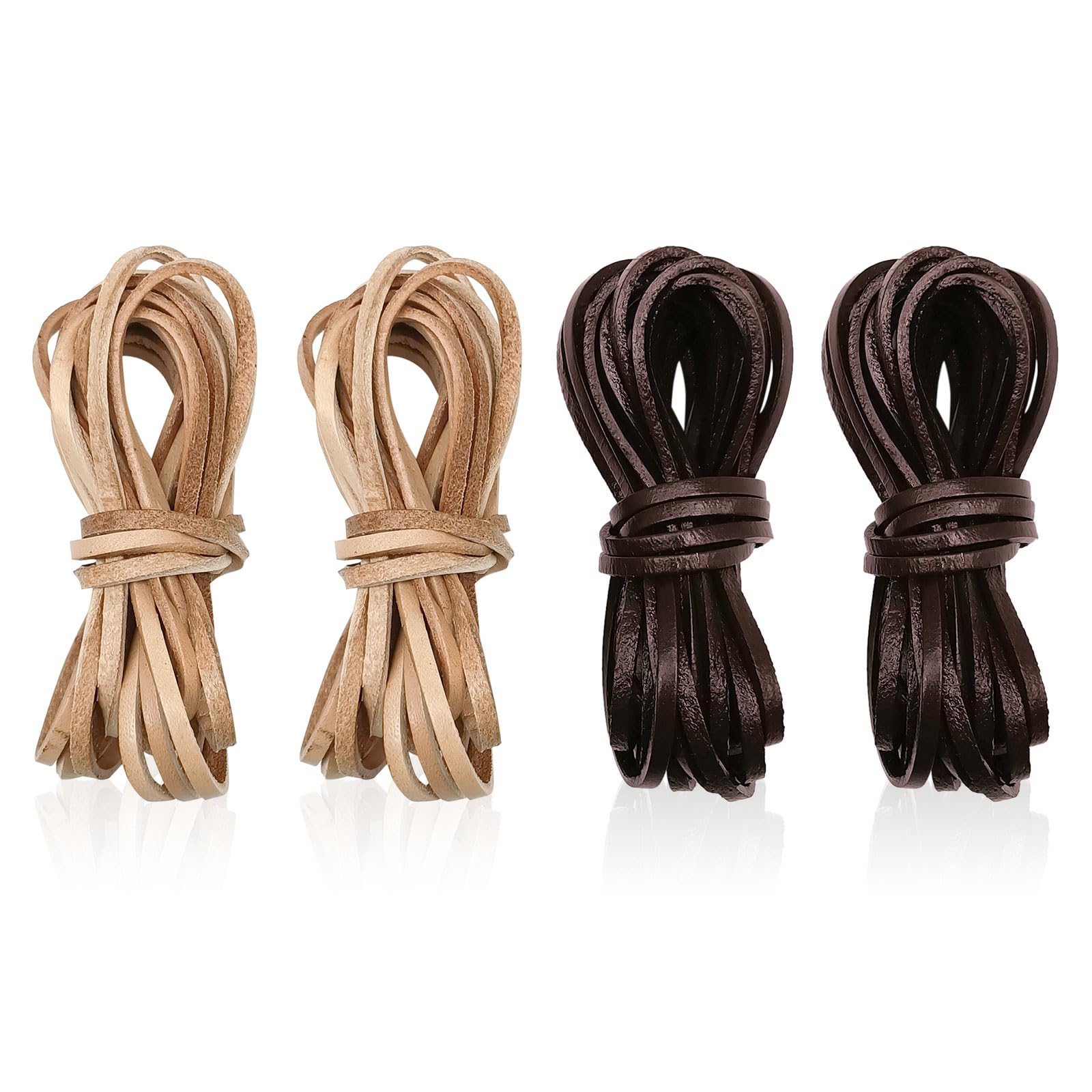 UILYNIU4 Rolls 3 mm Flat Genuine Leather Cord Natural Leather Strip,Craft Leather Strip Natural Leather Cord for Necklace Bracelet,Braided Bracelets Necklaces Handbag Jewellery Making (2 colors)