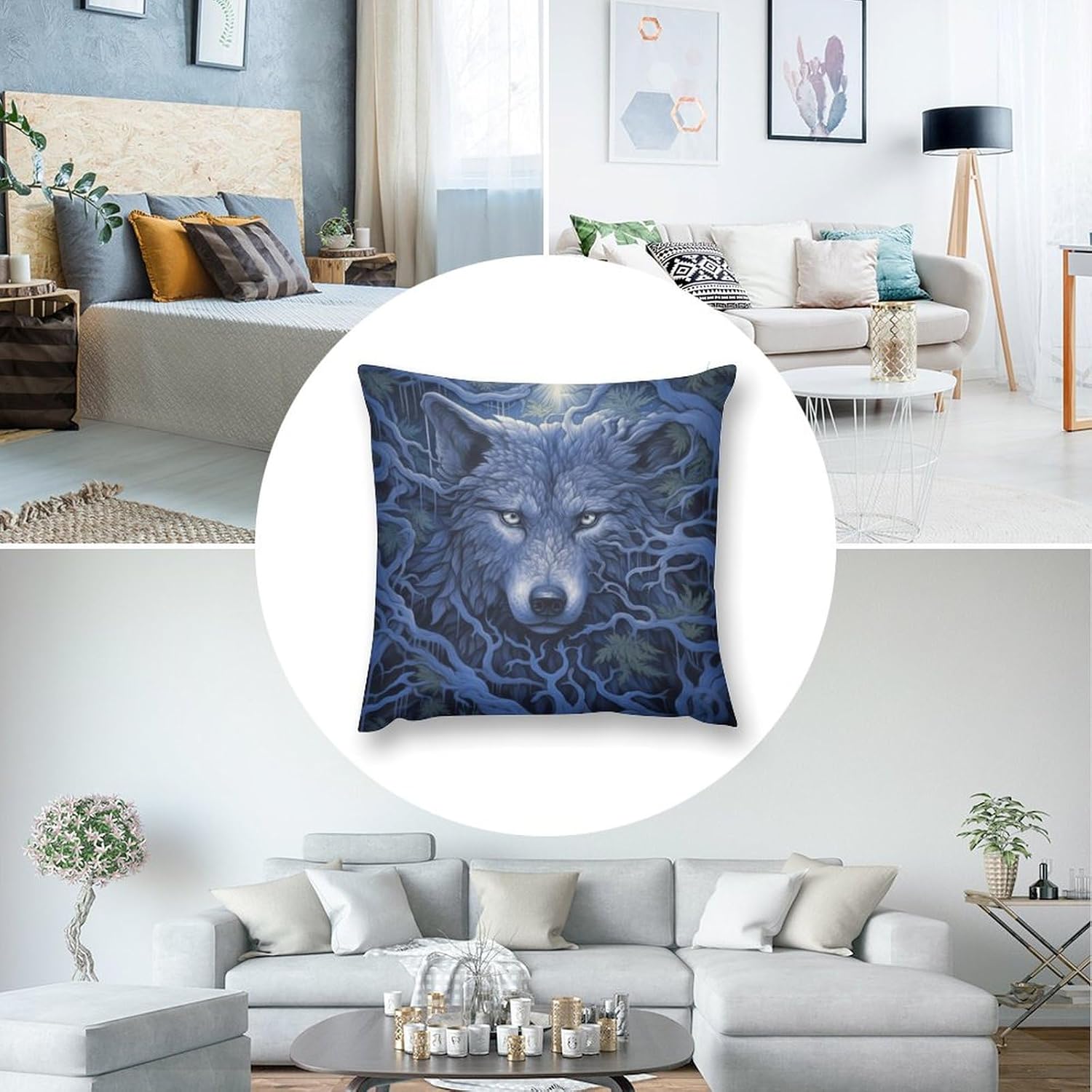 Mystic Tree Wolf Set of 2 Pillow Covers Soft and Cozy Decorative Pillow Cases with Hidden Zipper for Bedroom, Sofa, Couch