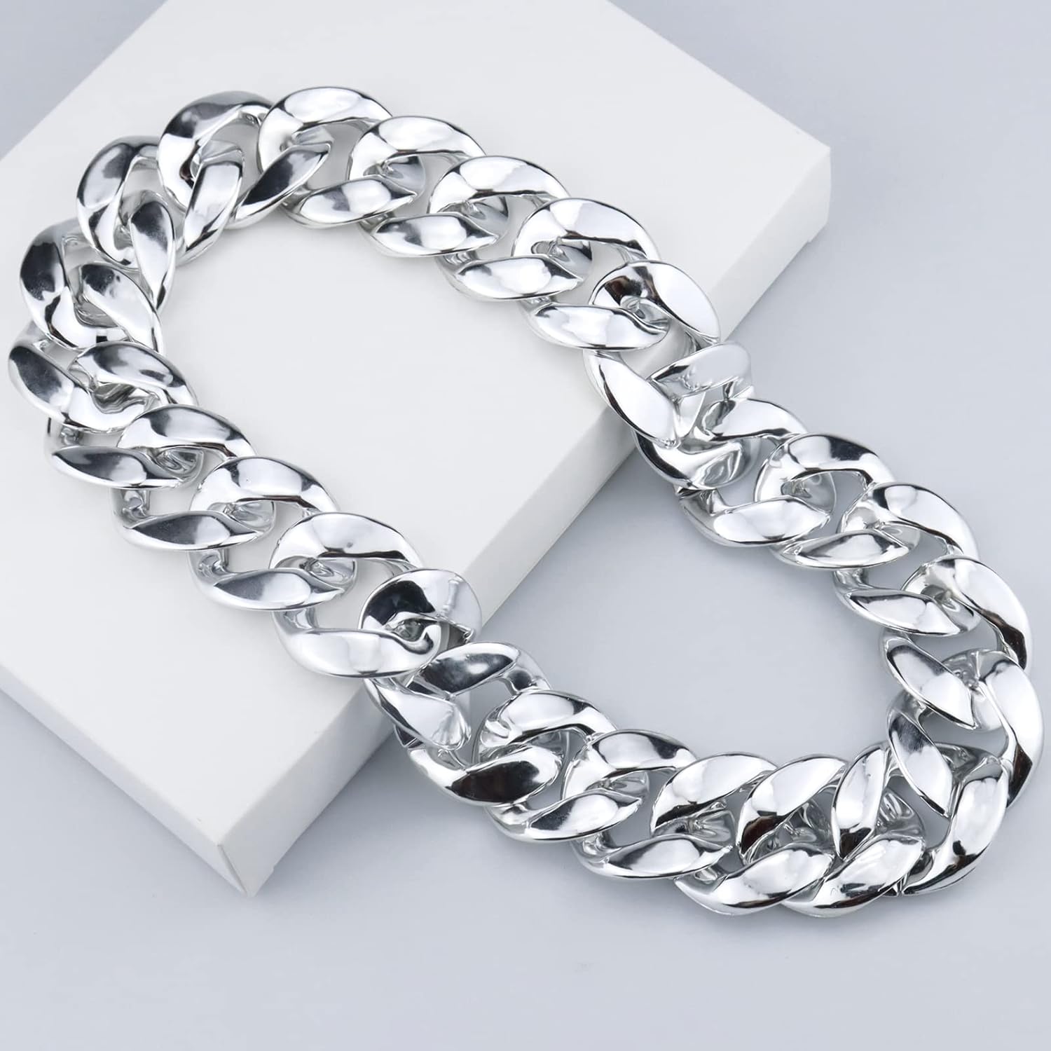 2Pack Big Chunky Plastic Hip Hop Chain for Men, Fake Gold Silver Turnover Chain 90s Necklace Costume Accessory - Image 3