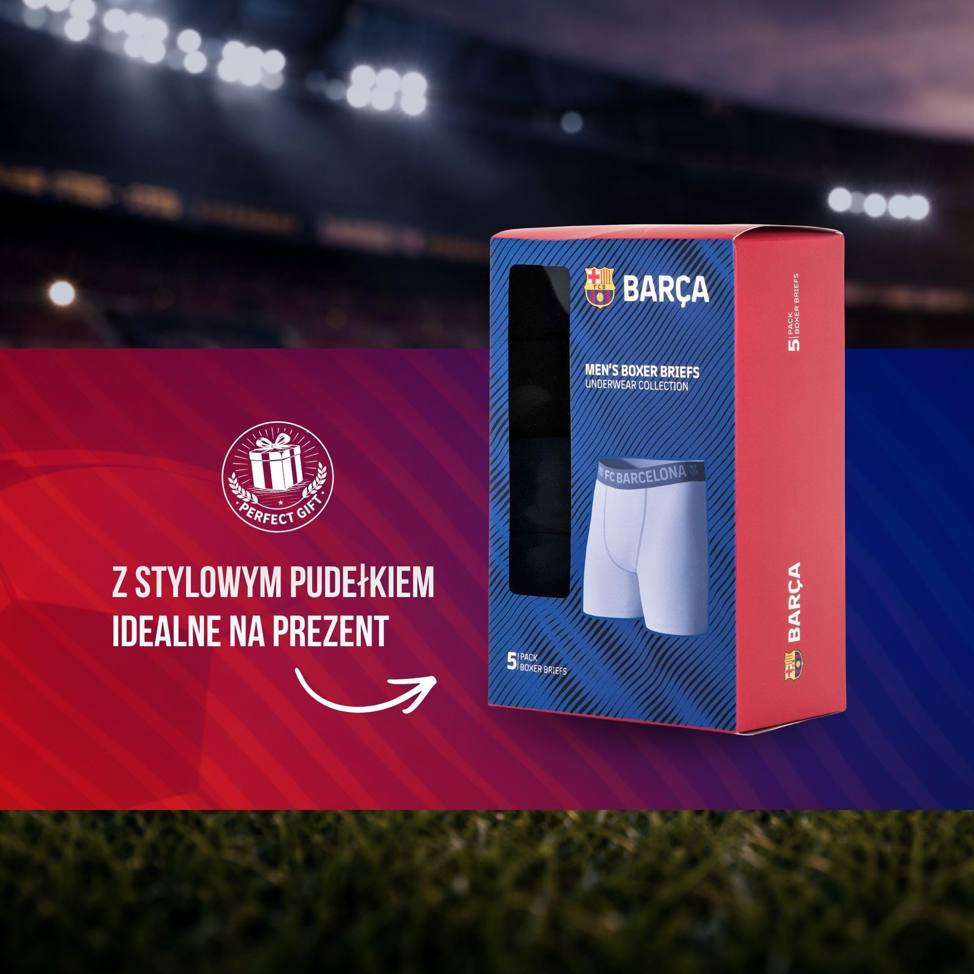 FC Barcelona bokserki męskie, 5 sztuk, oficjalny produkt licencjonowany, zestaw majtek, prezent dla fanów