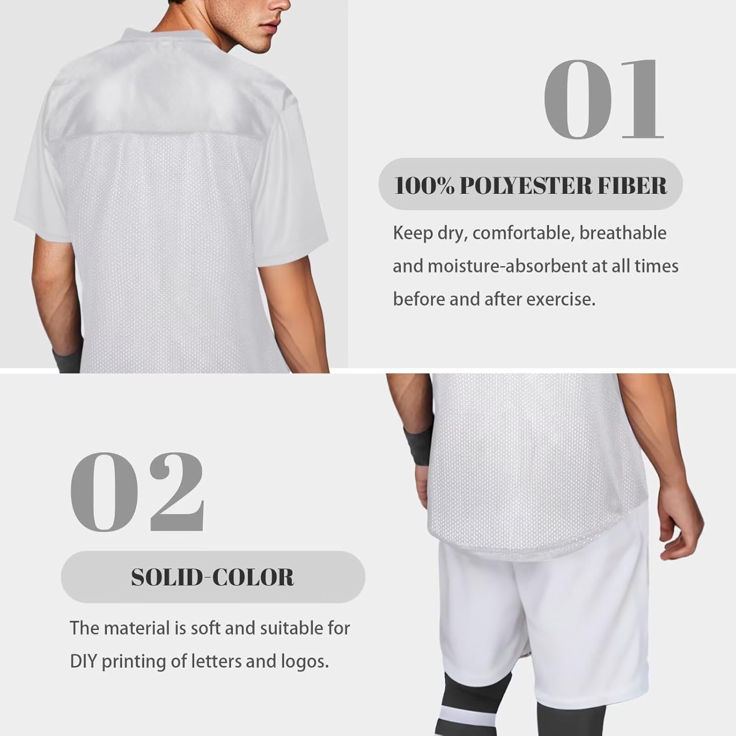 Blank Football Jersey,Mesh Practice Plain Football Shirt 90s Hip Hop Retro Active Unisex Workout Dry-Fit Soccer Sports Tee - Image 5