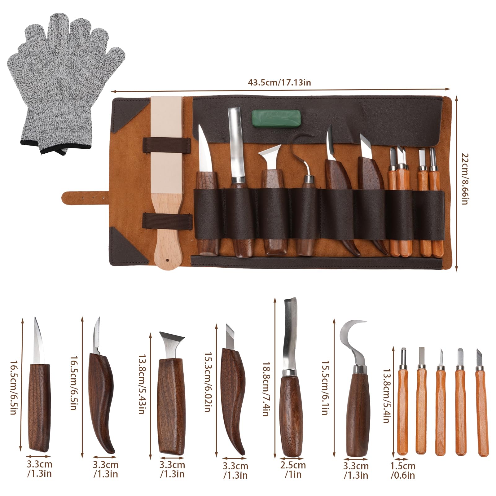 Gubias Para Tallar Madera Herramientas De Tallado De Detalles De 15 Piezas, Formones Para Madera Raspador De Madera Con De Nogal Y Kit De Tallado Con Piedra De Pulido Y Afilado