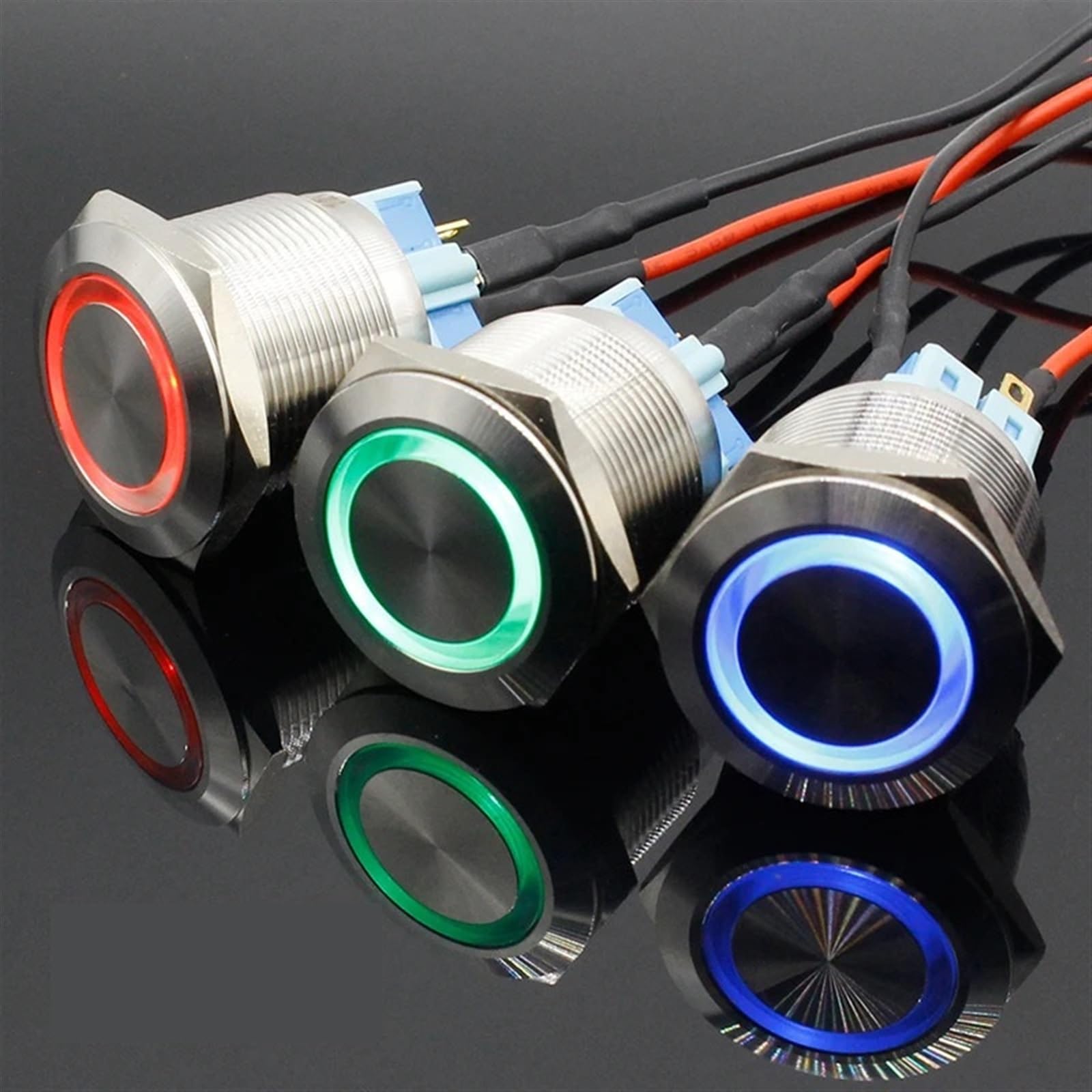 25 mm, 6 V, 12 V, niebieski pierścień LED, światło Momentary/Locking Push Button włącznik DPST metal przemysłowe łódź samochód DIY przełącznik 1 szt. (żółty, blokujący, 12 V)