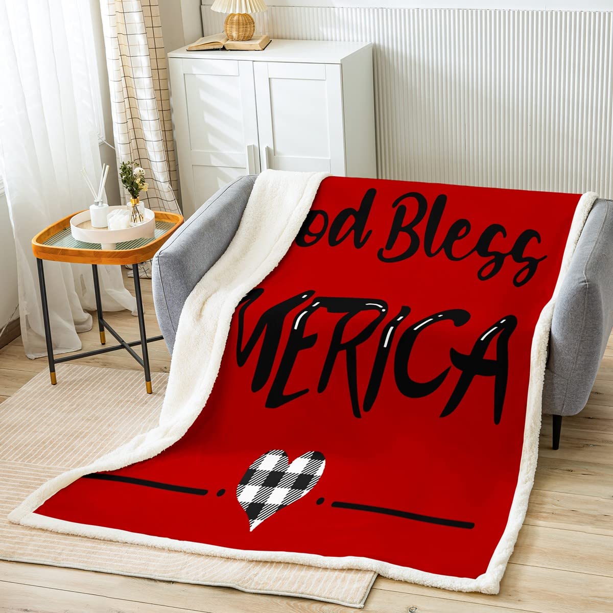 Homemissing Buffalo Plaid Fleece Throw Blanket Kids 4th of July Comforter Cover Independence Day Memorial Day Sherpa Blanket Patriotic Decor Decor Soft Fuzzy Blanket Baby 30x40 Inch