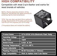 Vista 6 de (1) Relé intermitente LED electrónico de 3 pines 12V CF14 EP35 para bombillas LED relacionadas con intermitentes, solución para el rápido parpadeo