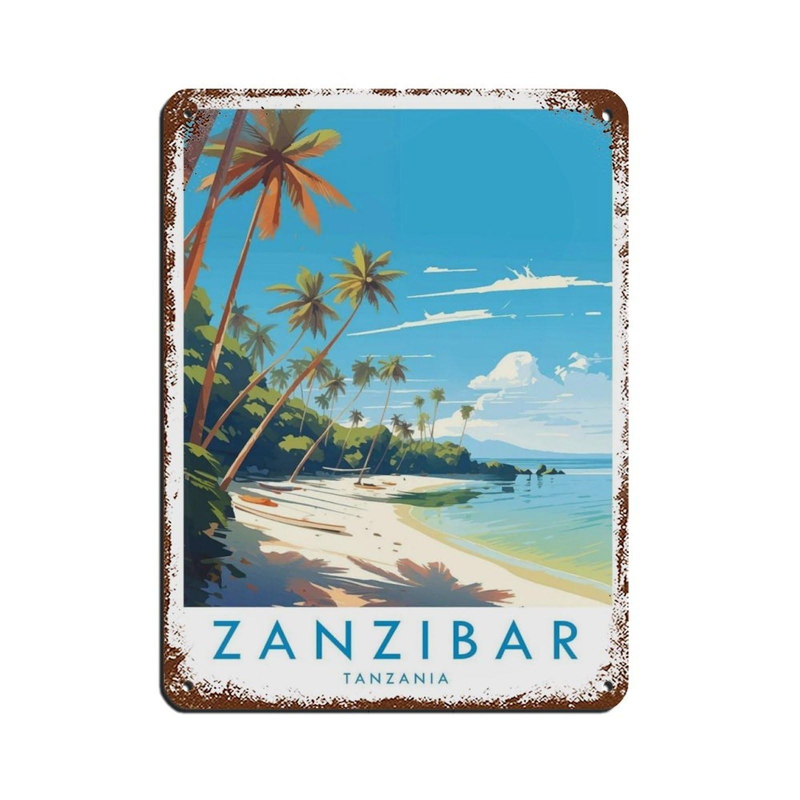 Zanzibar Travel Poster, Tanzania Tin Sign Vintage Metal Pub Club Cafe Bar Home Wall Art Decoration Poster Retro 12x16inch(30x40cm)