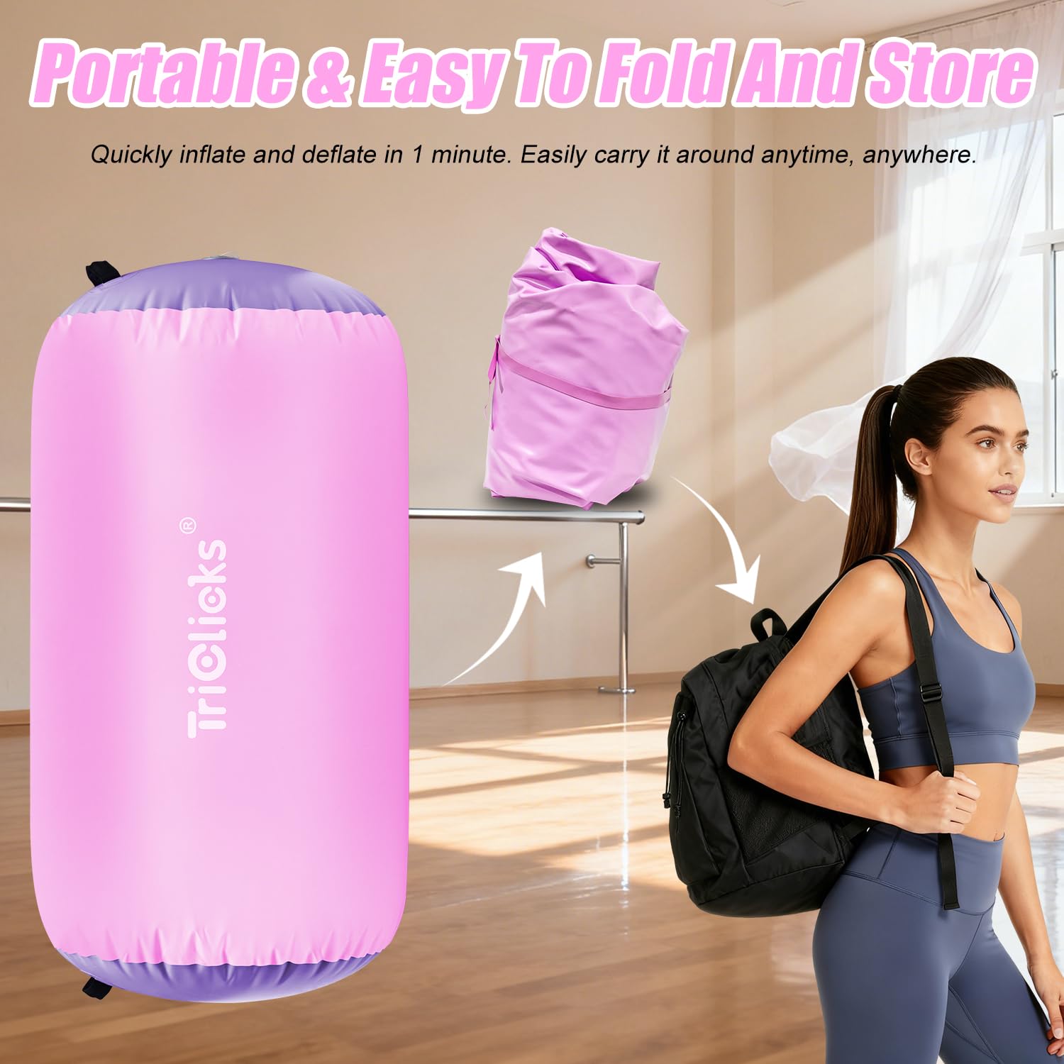 Tappetino da ginnastica gonfiabile, per ginnastica, yoga, allenamento e cheerleader, per uso domestico