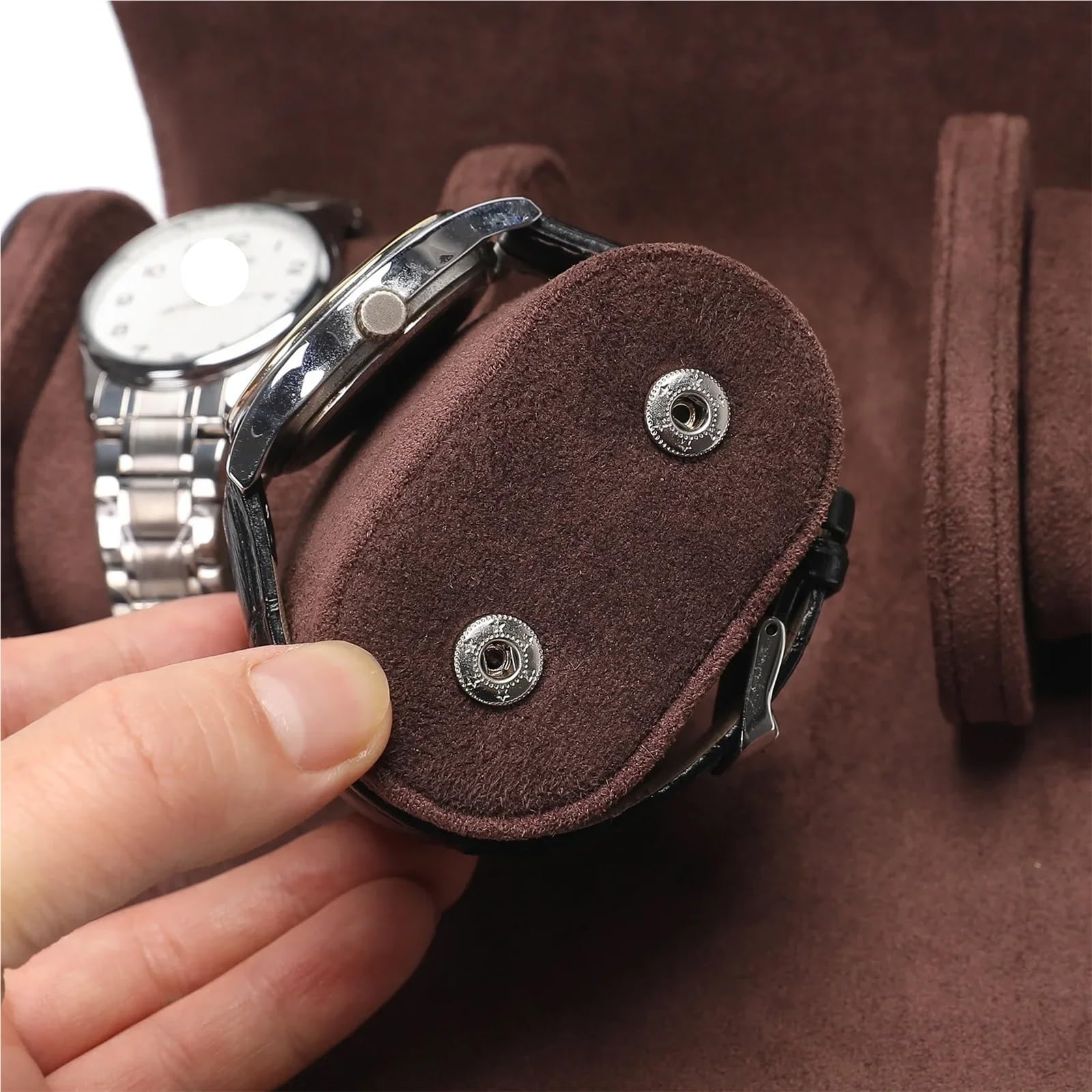 Scatola for Rotoli Di Orologi Da 2 Pezzi Per Orologi | Custodia in vera pelle con 1/2/3 slot(2 Dark Brown)