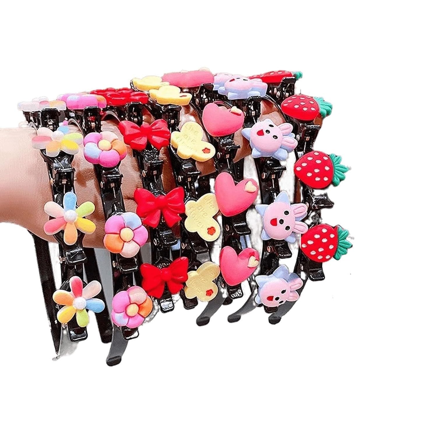 Sweet Princess Hairstyle Hairpin with Clips, Summer Little Girl Braided Hair Hairpin Headdress, Cartoon Headbands Plait Hair Tools, Double Layer Headbands with Clips Twist Plait for Girls (Color : 7