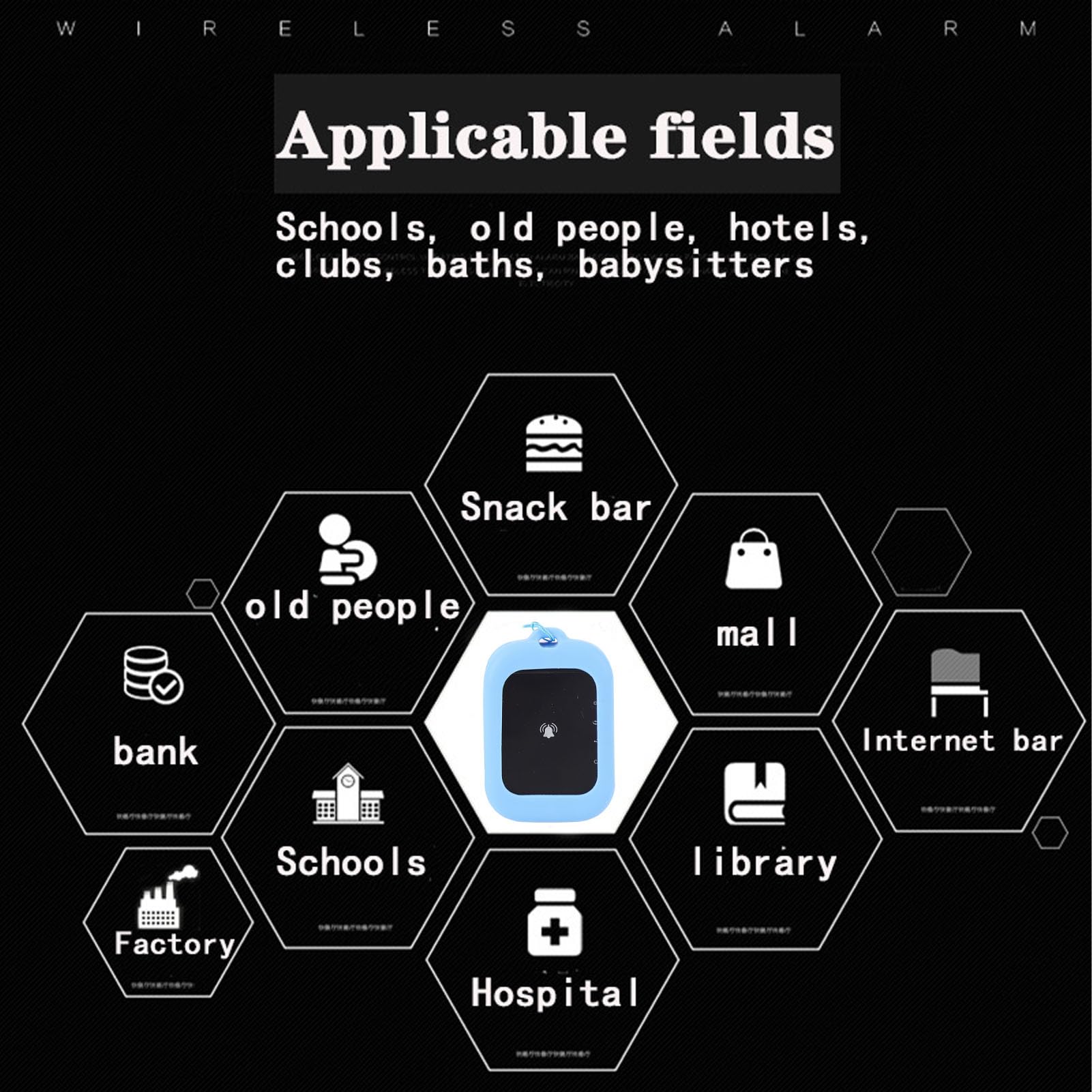 Wireless Calling System with 1 Receiver & 1 Transmitter,IPX4 Water Vibration Buzzer Alert System for Home School Office (Blue)