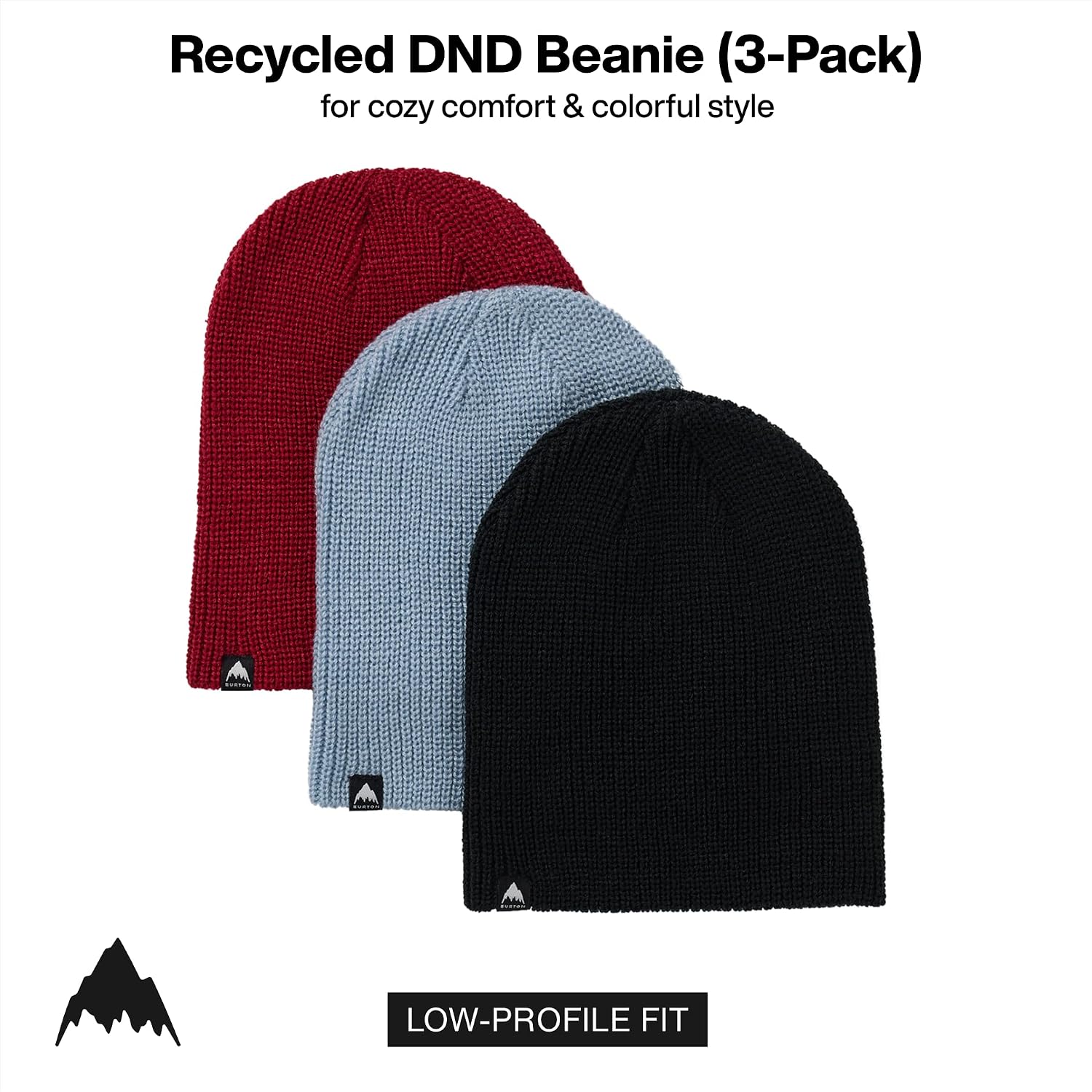 Burton Kids’ 3-Pack Recycled DND Beanie – Unisex Warm Winter Knit Hat for Boys & Girls – One Size
