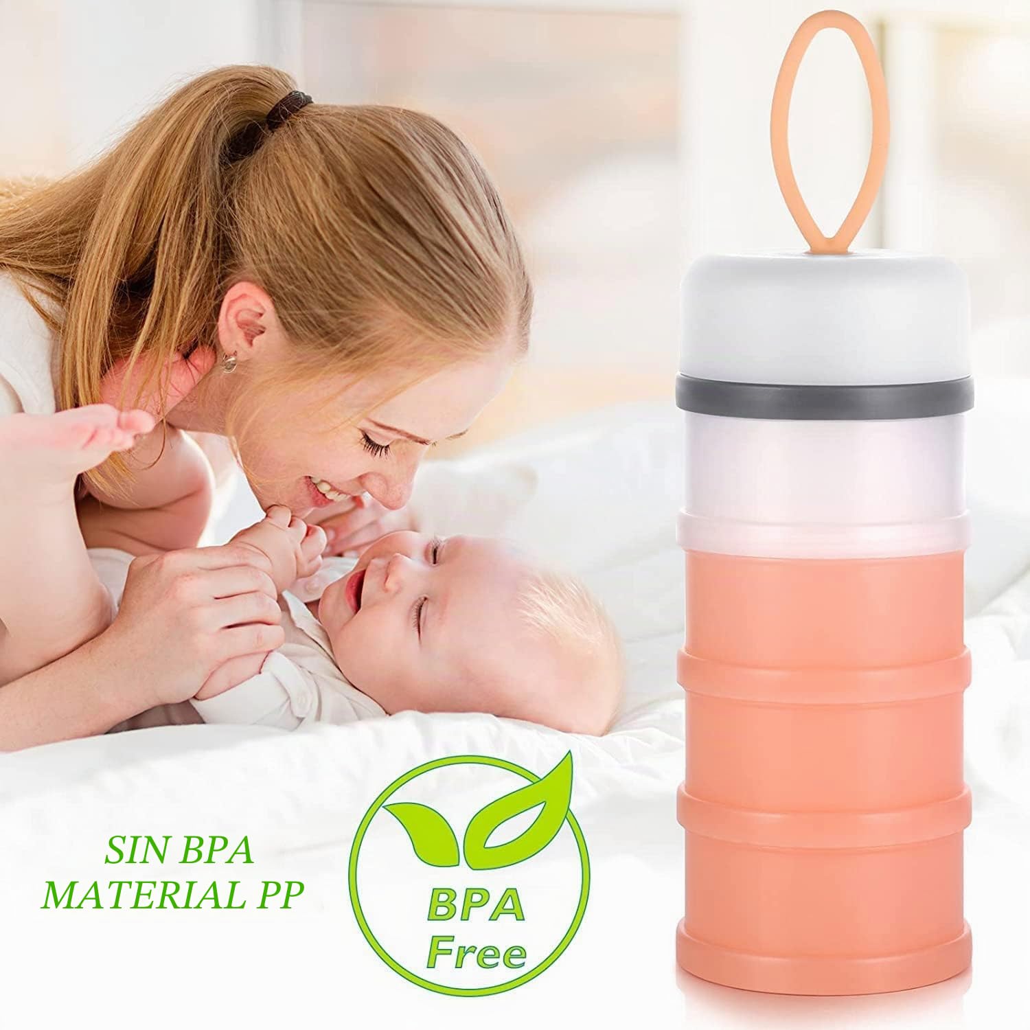 2 Piezas Dosificador de Leche en Polvo y Cereales,Con 4 Compartimentos,Hermético Caja de Leche en Polvo para Alimentaci,Dispensador Cajas Apilables de Fórmula para Bebé