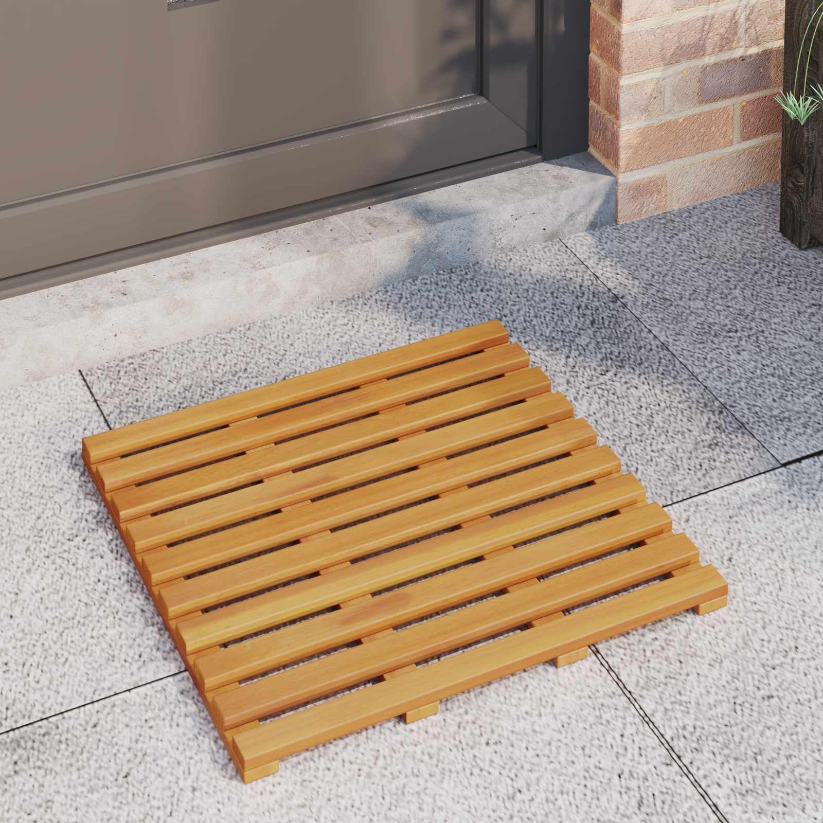 Lot de 2 tapis de bain uni, marron, en bois, 50 x 48 x 2,5 cm, antidérapant, absorbant, avec design ventilé, pour salle de bain, douche, sauna, chambre d'amis, protection confortable contre l'humidité