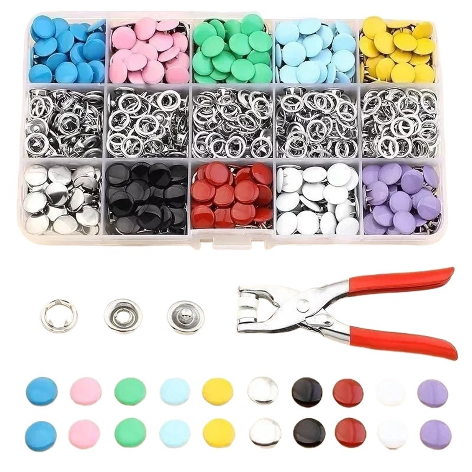 Xinglongs 100Pcs/Set Colorful Set Snap Button Fastener Kit 2Set Colorful Metal Sewing Buttons Plier Tool Set For Installing Prong Snap Fasteners On Clothes Bags