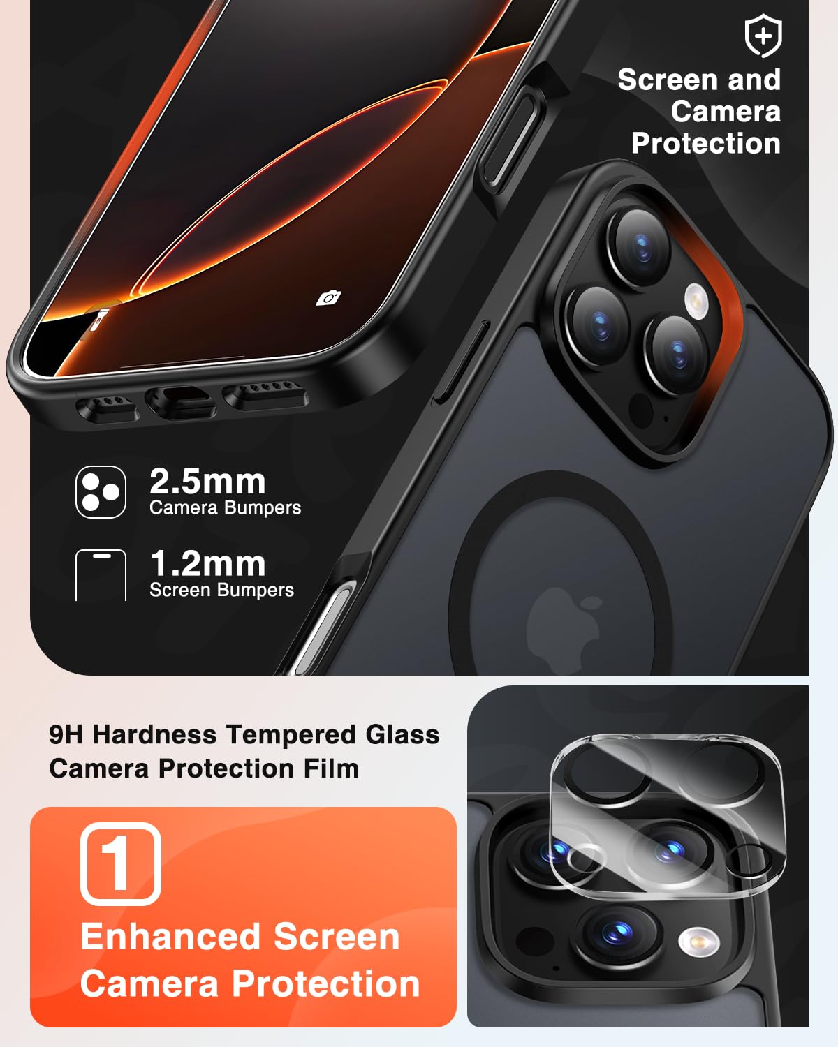 Funda magnética 4 en 1 para iPhone 16 Pro Max, 2 protectores de pantalla de privacidad y 1 protector de cámara, apto para MagSafe, grado militar, a prueba de golpes, translúcido mate, 16 Pro Max