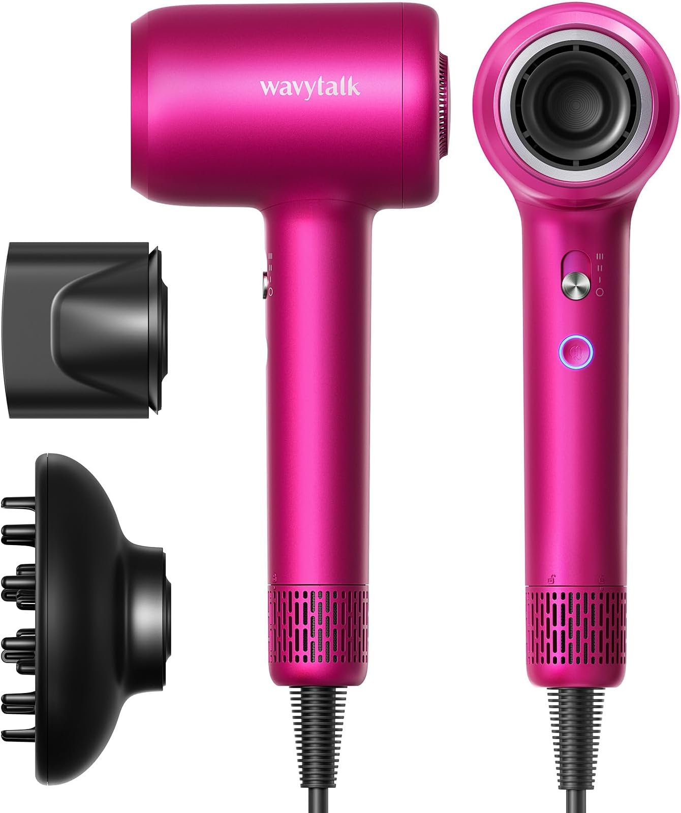 Wavytalk Hair Dryer, Wavytalk Turblow Pro Fast Drying Blow Dryer with Diffuser, High Speed Hair Dryer with 110,000 RPM, Pro Negative Ions for Less Damage, Frizz Smoothing 3 Speeds & 3 Temps, Hot Pink