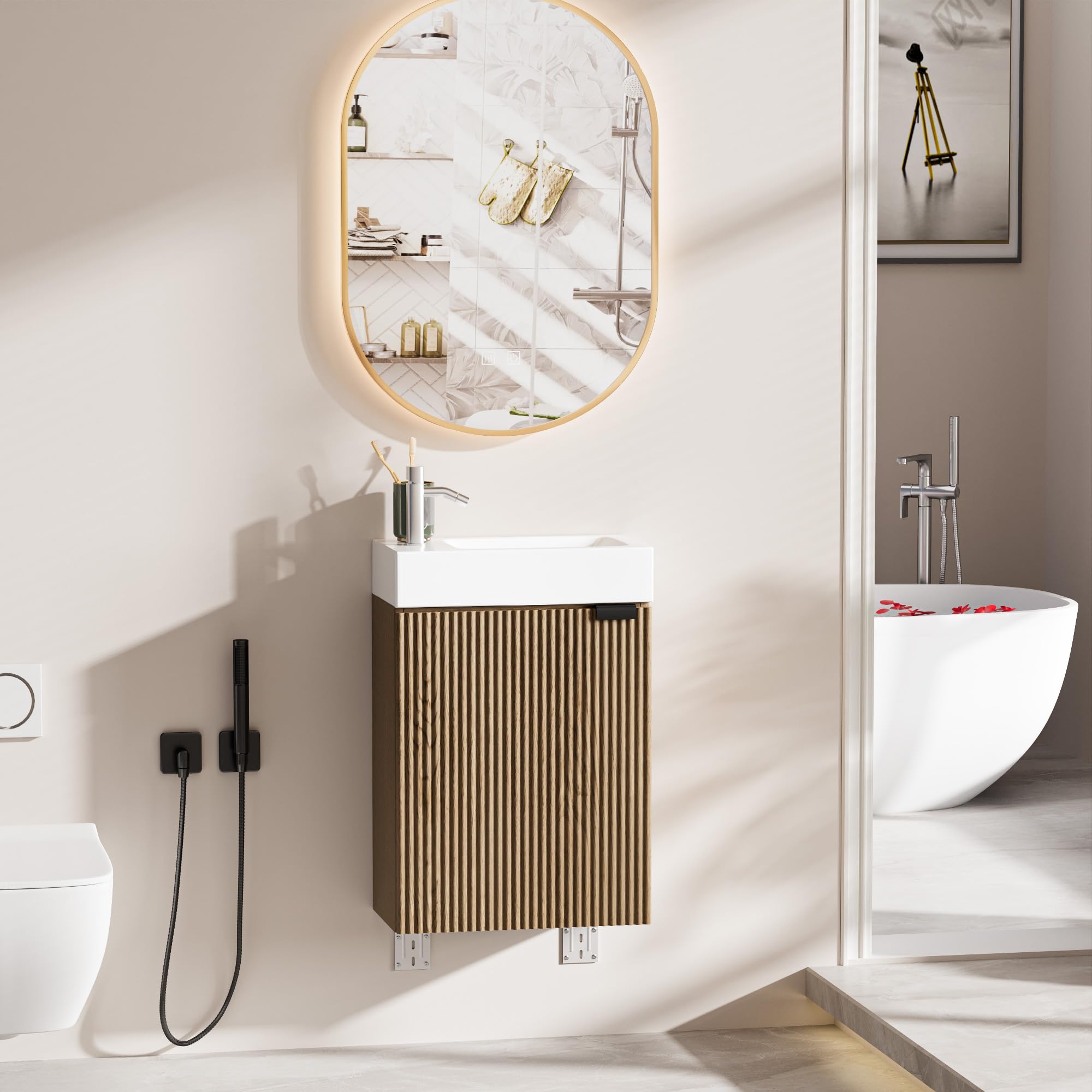 Meuble sous Lavabo Meuble de Rangement pour Salle de Bain Petit Lavabo, Armoire de Salle de Bain, sans robinetterie (Bois Naturel, 40x22x58cm)
