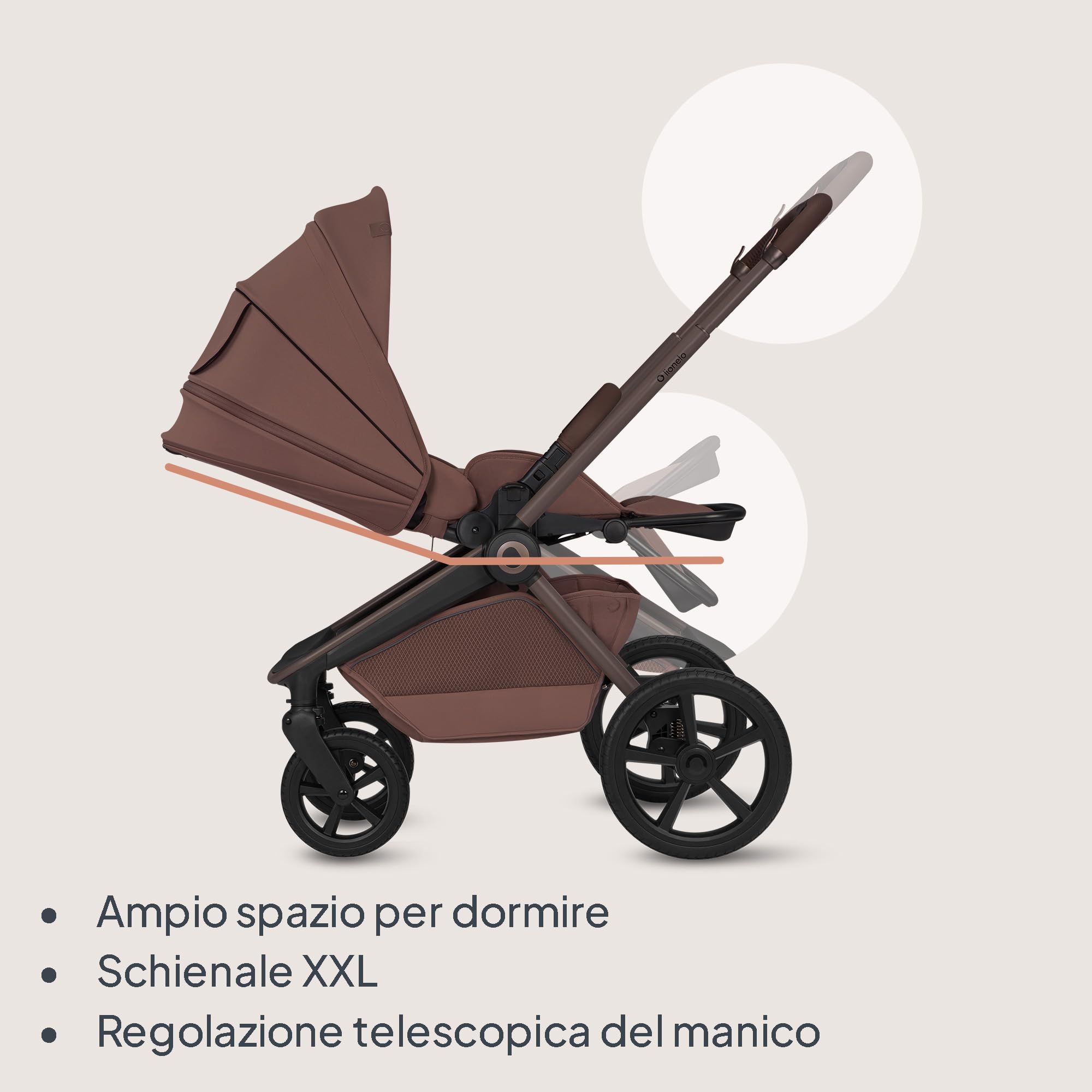 LIONELO Freya Passeggino 2in1 con Navicella Pieghevole per Bambini 0-4 Anni | fino a 22 kg, Posizione Sdraiata, Sospensioni, Ruote PU, Capottina UPF50+, Fibbia Magnetica, Ventilazione, Accessori