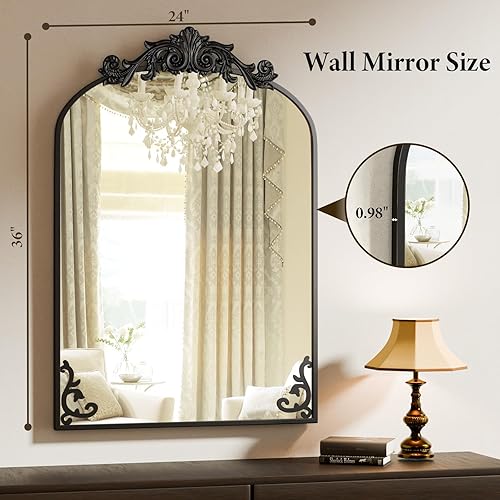 Miniatura 5 de Koonmi Espejo vintage, espejo de baño antiguo Barolon de 24 x 36 pulgadas para pared, cabeza de flor, vidrio templado inastillable, espejos