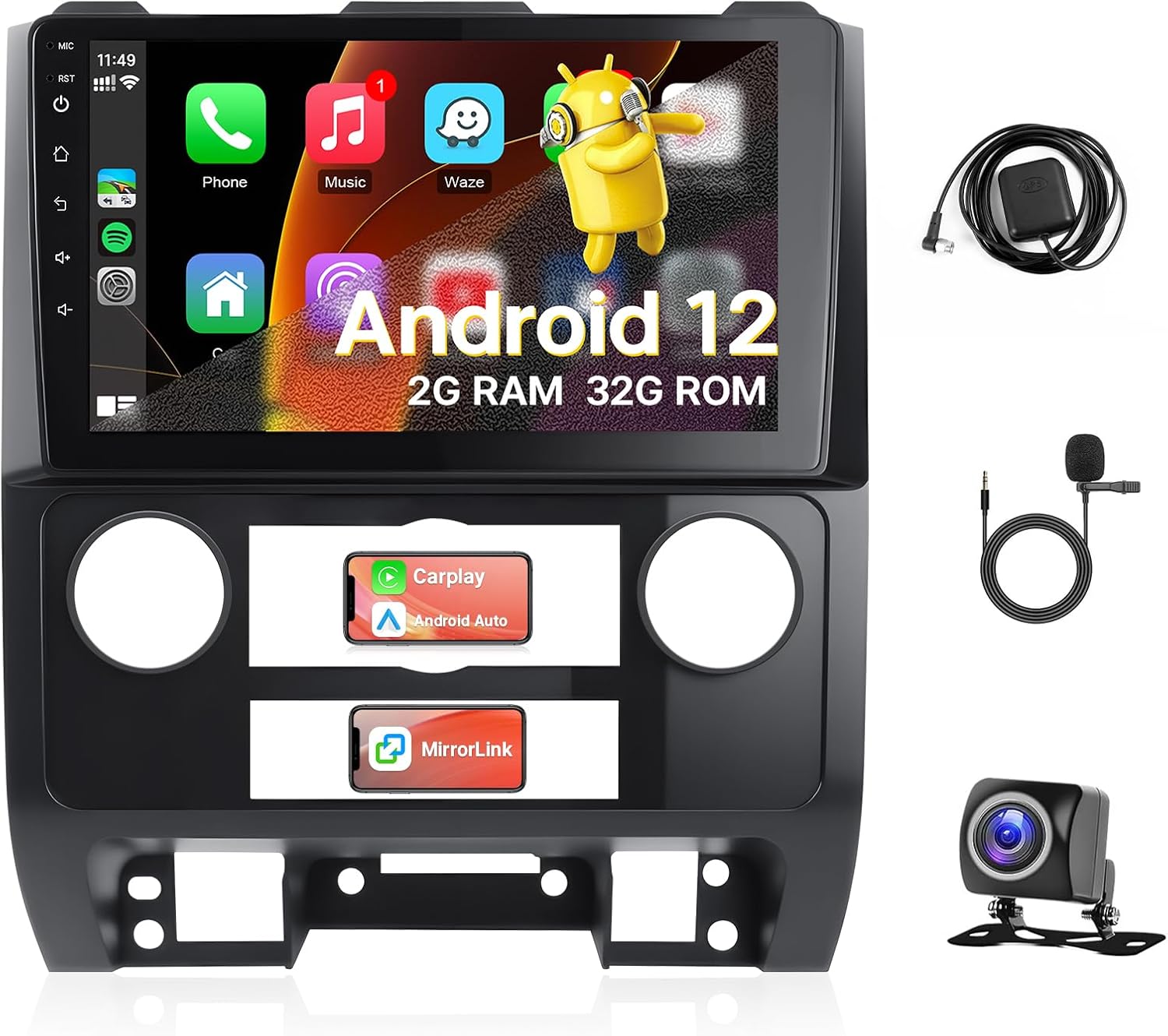 2+32GB Android Car Radio for Ford Escape Kuga 2007-2012, KuTaiTai Car Stereo for Mazda Tribute 2007-2012 with Carplay Android Auto, 9 Inch Touch Screen Head Unit with GPS BT WiFi SWC + Backup Camera