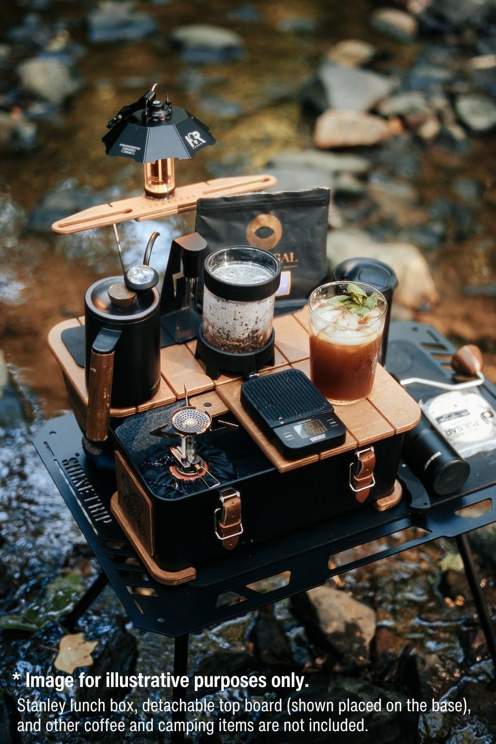 Wooden Table & Lantern Hanger Kit Compatible with Stanley Lunch Box 10qt (9.5L) | Includes Top Board, Bottom Base, Leather Handle & Latch Covers