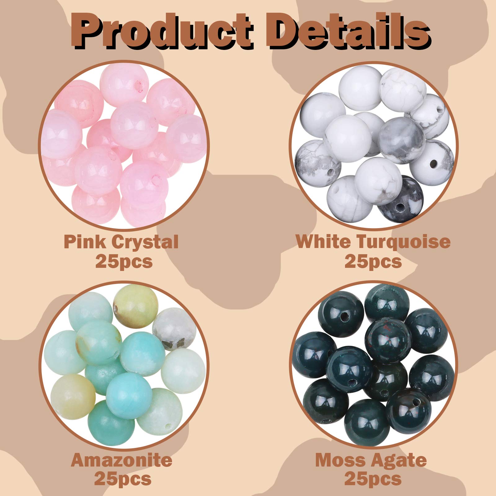 Natural Stone Beads 100pcs 8mm Round Genuine Real Stone Beading Loose Gemstone DIY Smooth Beads for Bracelet Necklace Earrings Jewelry Making