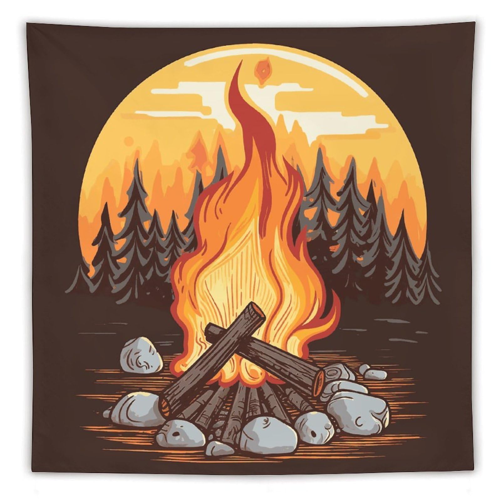 MUSM Bonfire Tapestry with Installation Kit Personalized Wall Tapestry Aesthetic Tapestries Backdrop Banner Wall Art Hanging Decor for Home Picnic Beach Blanket 60"x60"