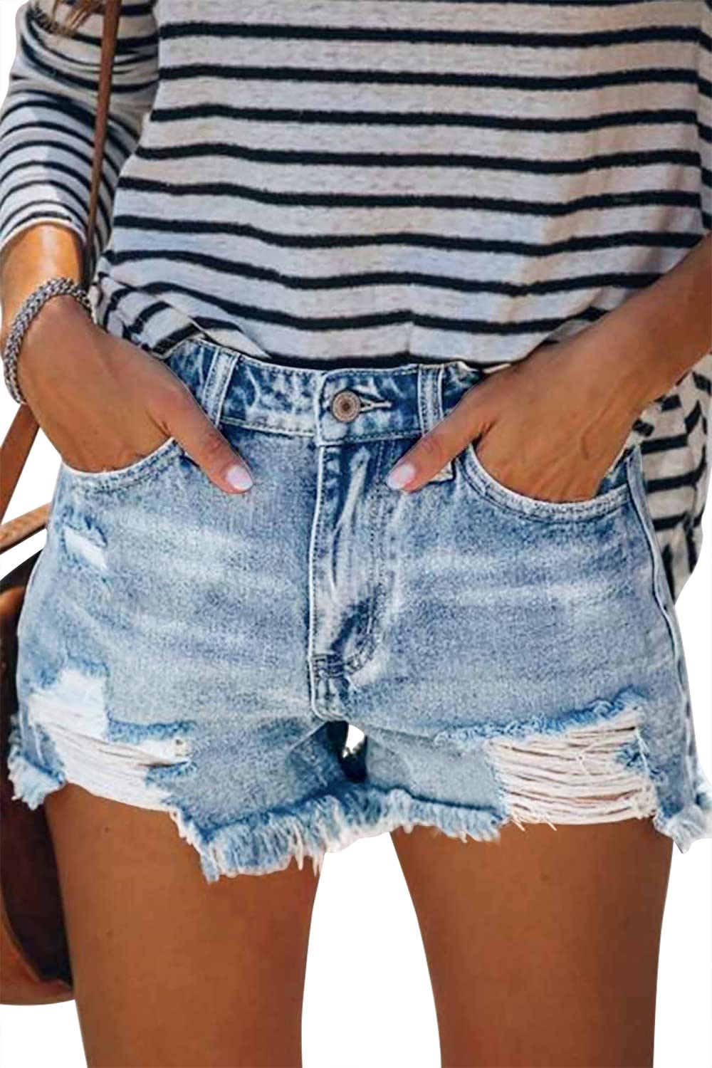 angerella women39s denim shorts mid rise ripped jean short
