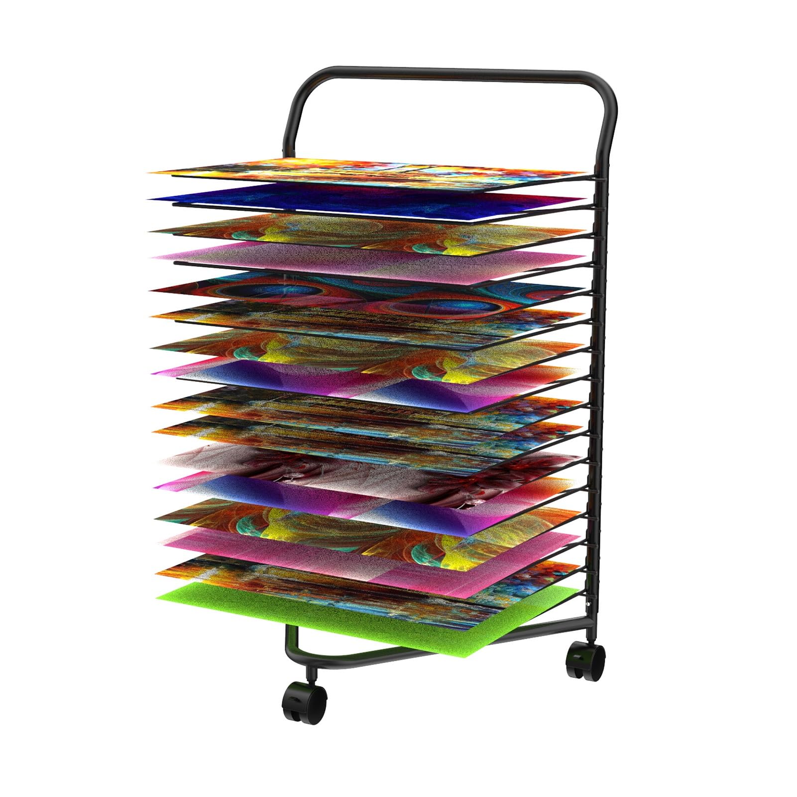 Aioneer Mobile Art Drying Rack, 16 Removable Racks, Space-Saving Rack, Stack Rack for Drawings,for Classrooms, Art Studio, and Home