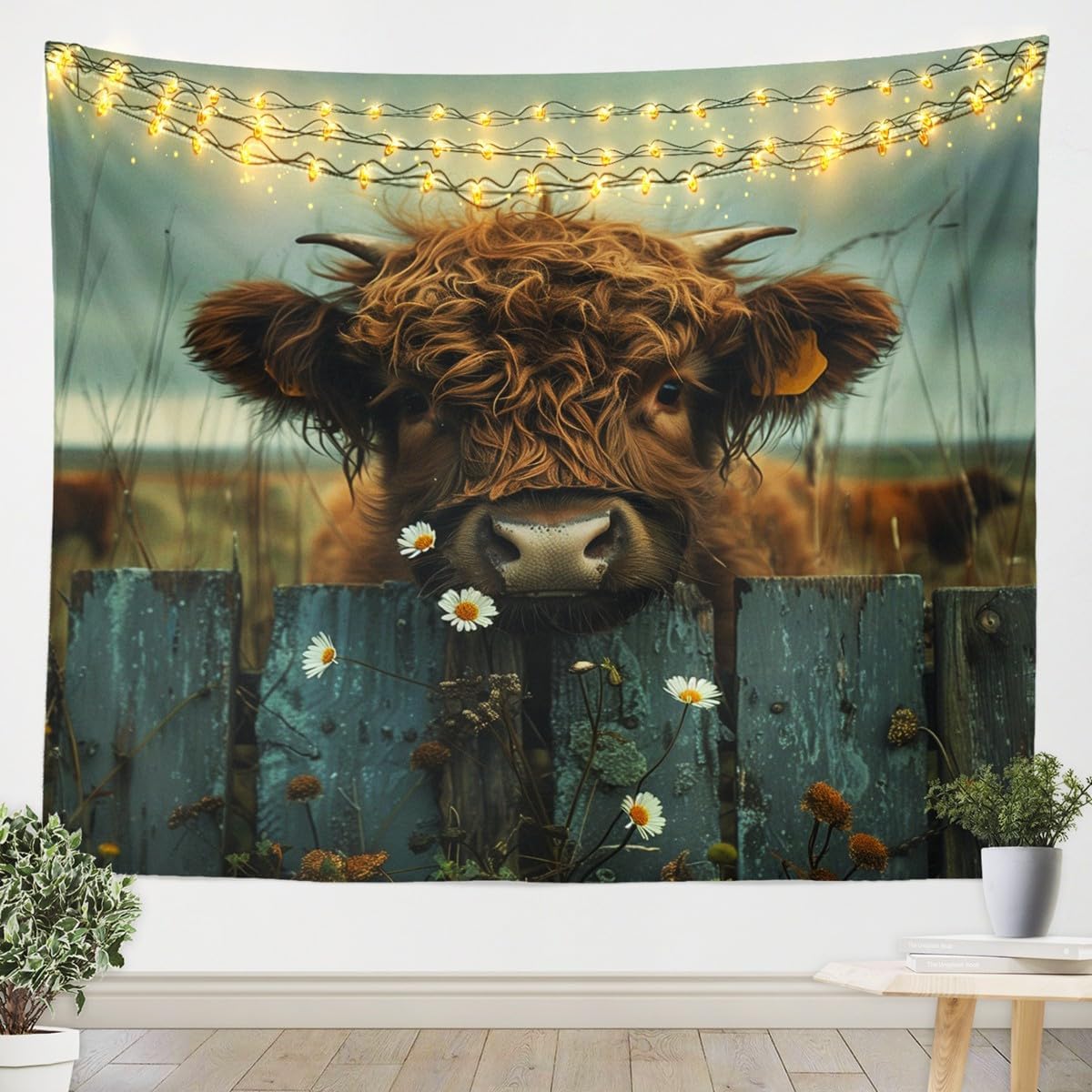 jejeloiu Highland Cow Tapestry Rose Highland Cattle Wall Hanging XLarge 70"x92" for Kids Boys Girls Teens Butterfly Floral Wall Blanket Cute Western decor Wall Art Tapestries