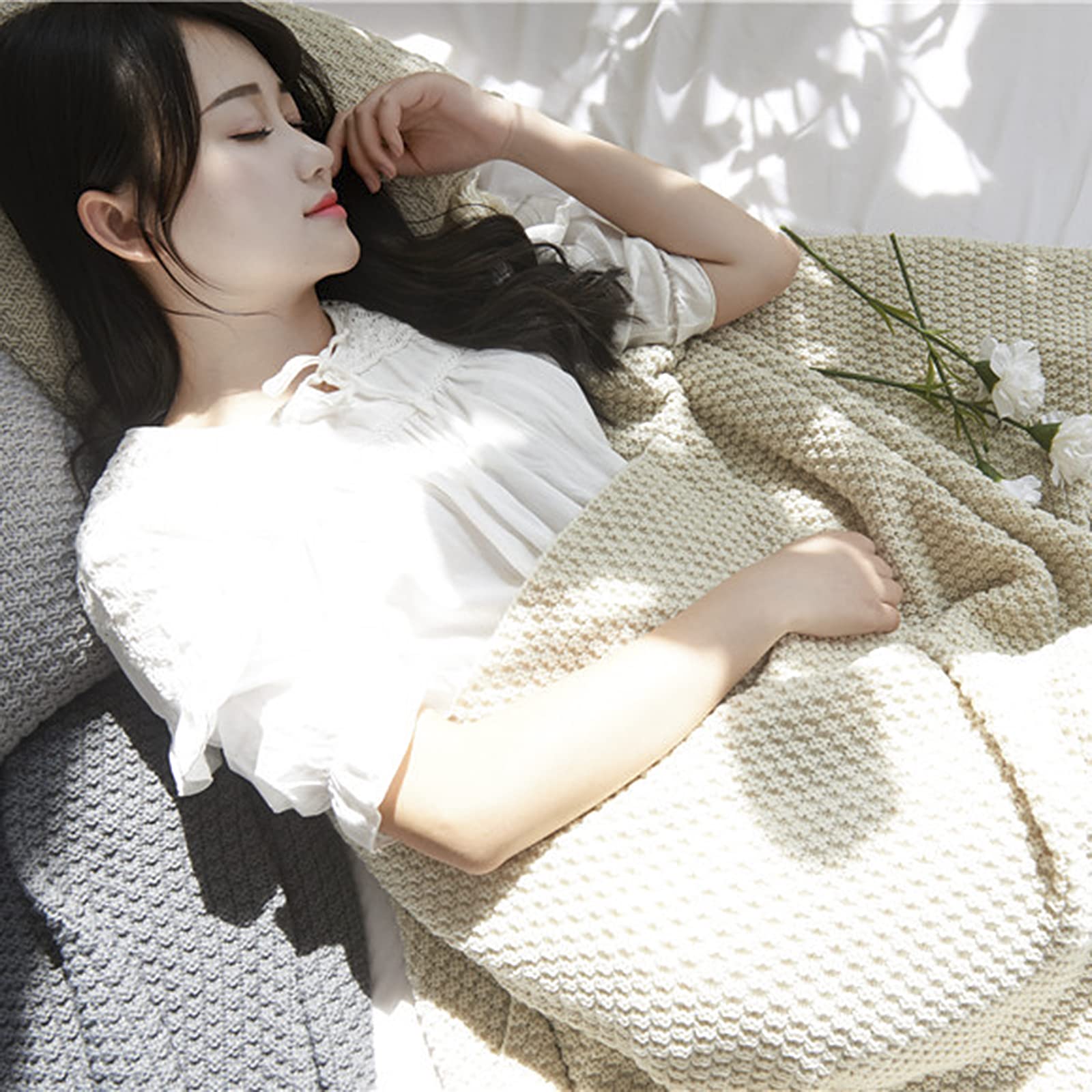 FakeFace Knitted Sofa Throw Blanket 110x150cm Soft Cozy Home Bed Throw Blanket With Tassel Poms Poms Handmade Conditional Knitting Cable Blanket for Office Chair Couch Sofa Decorative - Image 2
